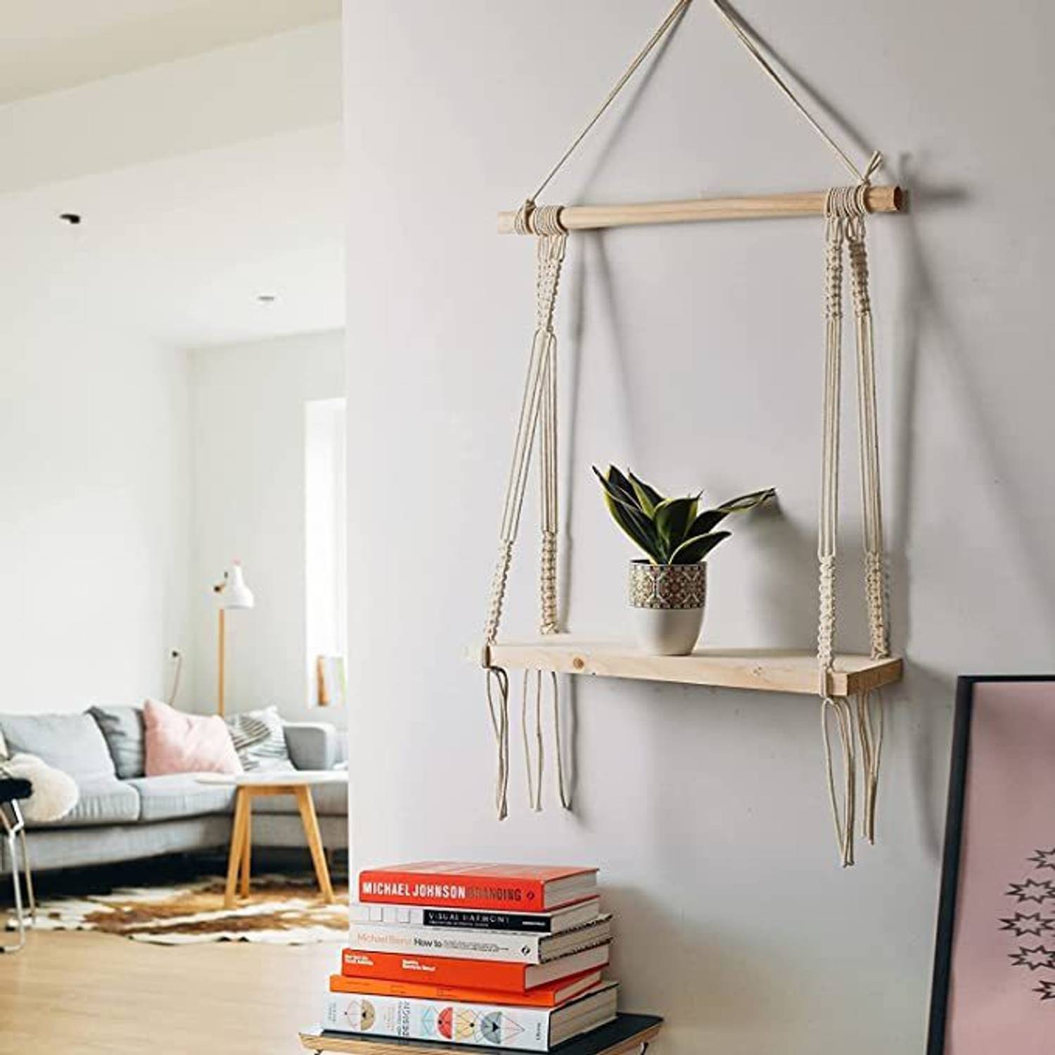 Subh macrame wall hanging for living room Wooden Wall Shelf (Numb
