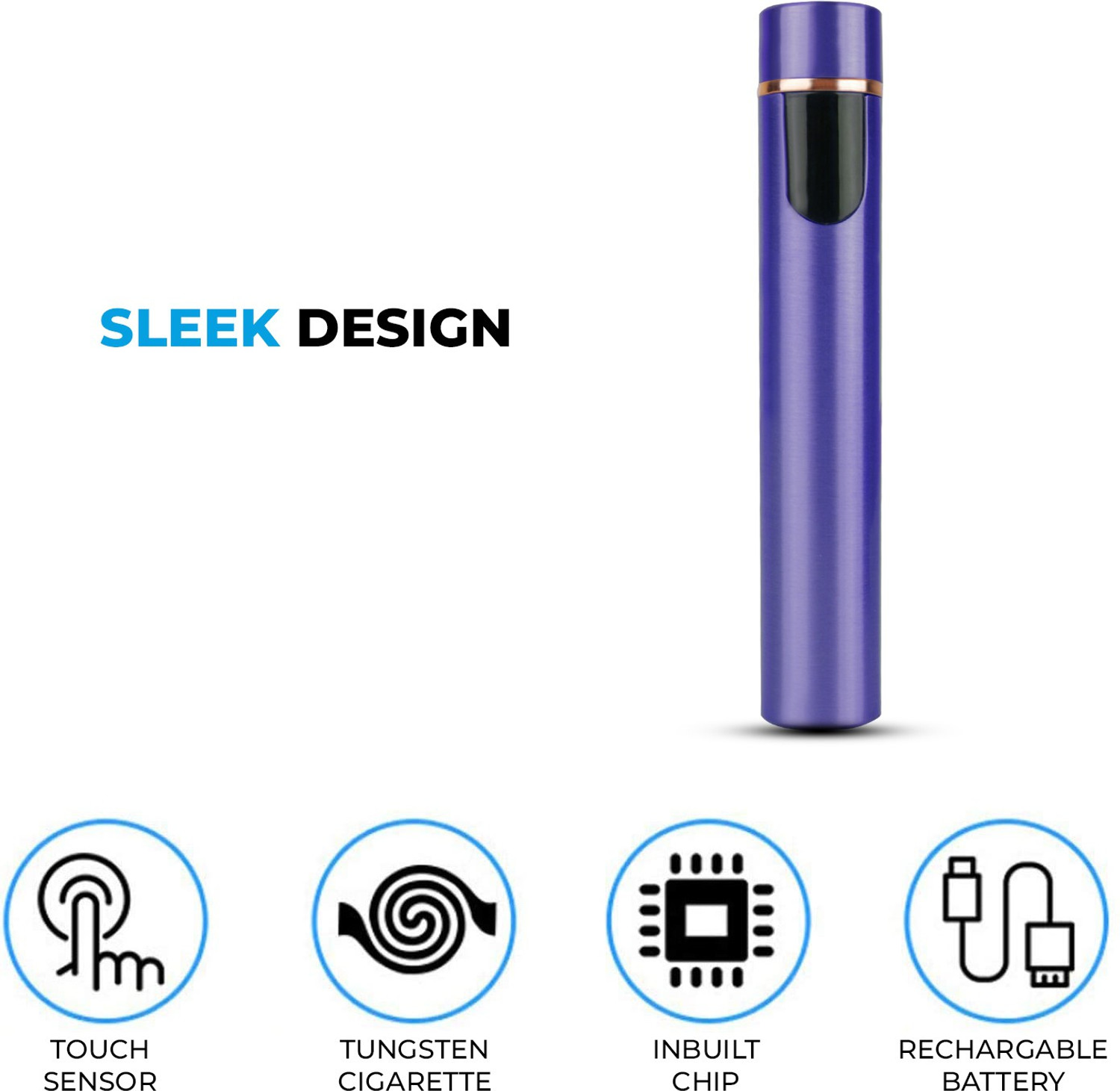 Image of WRADER Sleek Rechargeable Flameless Cigarette Lighter with On /Off Touch Sensor Plasma Lighter Butane Free Cigarette Lighter for Smoking Windproof Cigarette Lighter