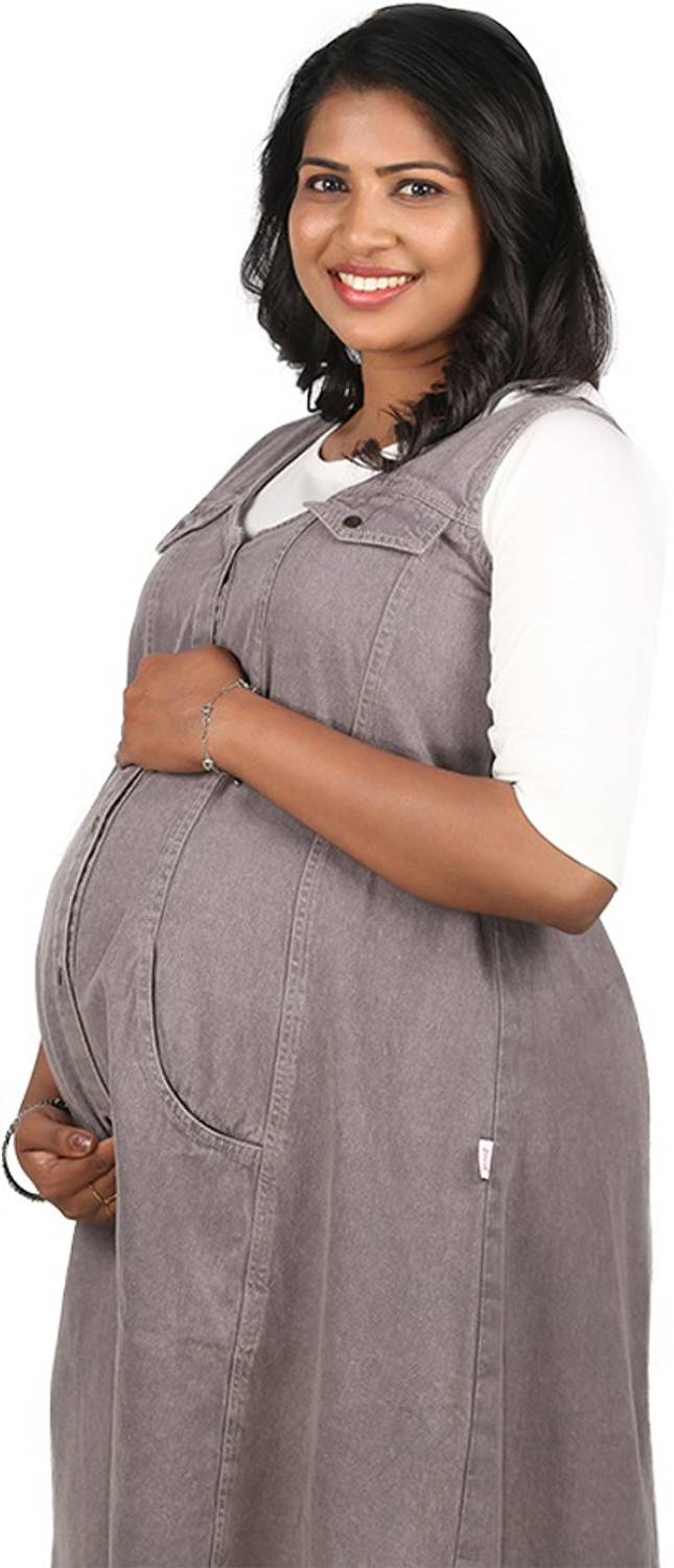 chinese dress ladies Baby Blue Chequered Pinafore Maternity Dress main image 0