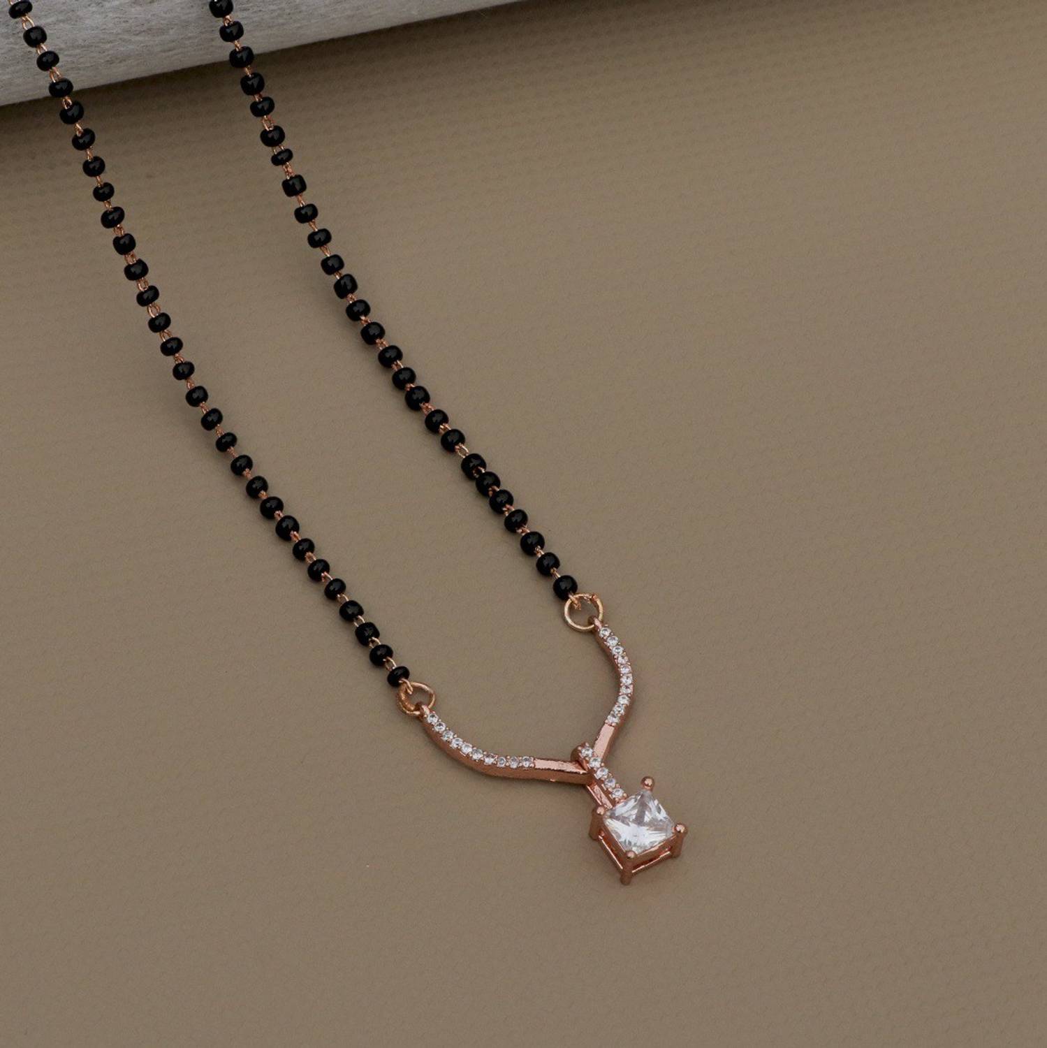 Bluewhale Rose Gold AD SQUARE semi mangalsutra Brass Mangalsutra