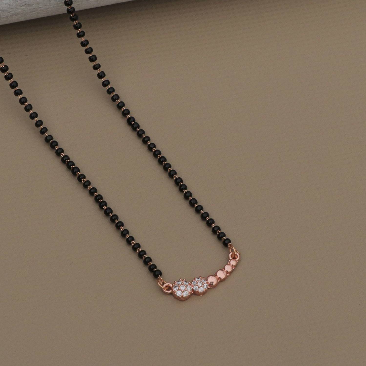 Bluewhale Rose Gold AD Round shape dimound mangalsutra Brass Mangalsutra