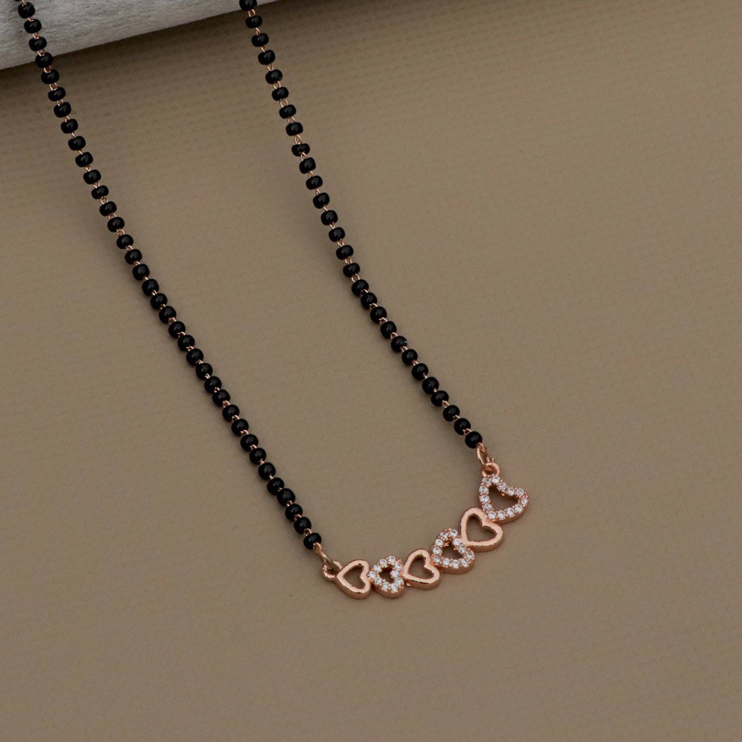BELWICK Rose Gold Hart Shape AD Diamond Pendant Brass Mangalsutra