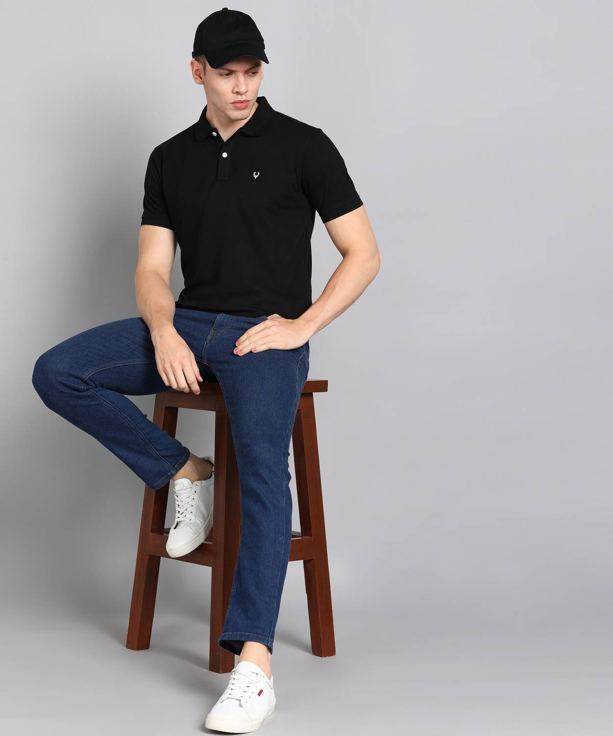Allen Solly Men Black Polo Neck T-Shirt - Image 2