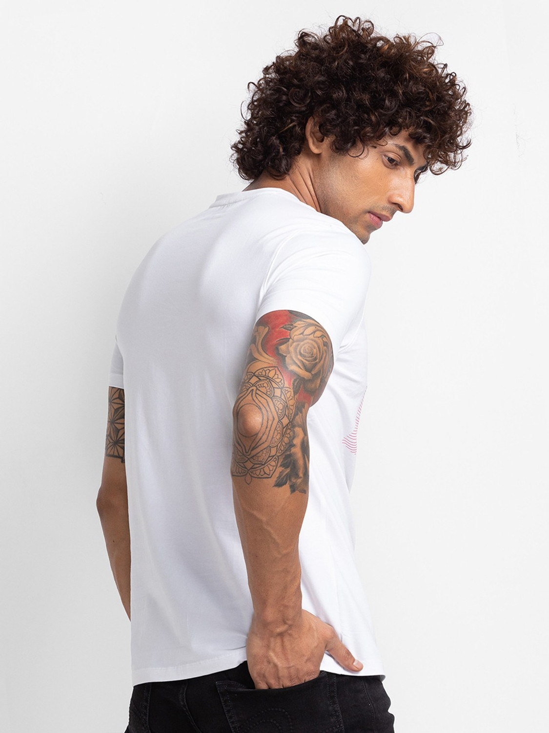 Image of Spykar Printed Men Round Neck White T-Shirt