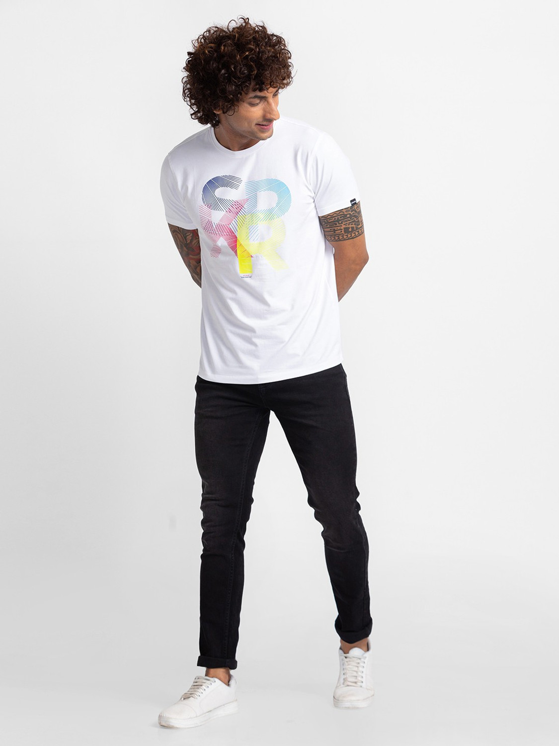 Image of Spykar Printed Men Round Neck White T-Shirt