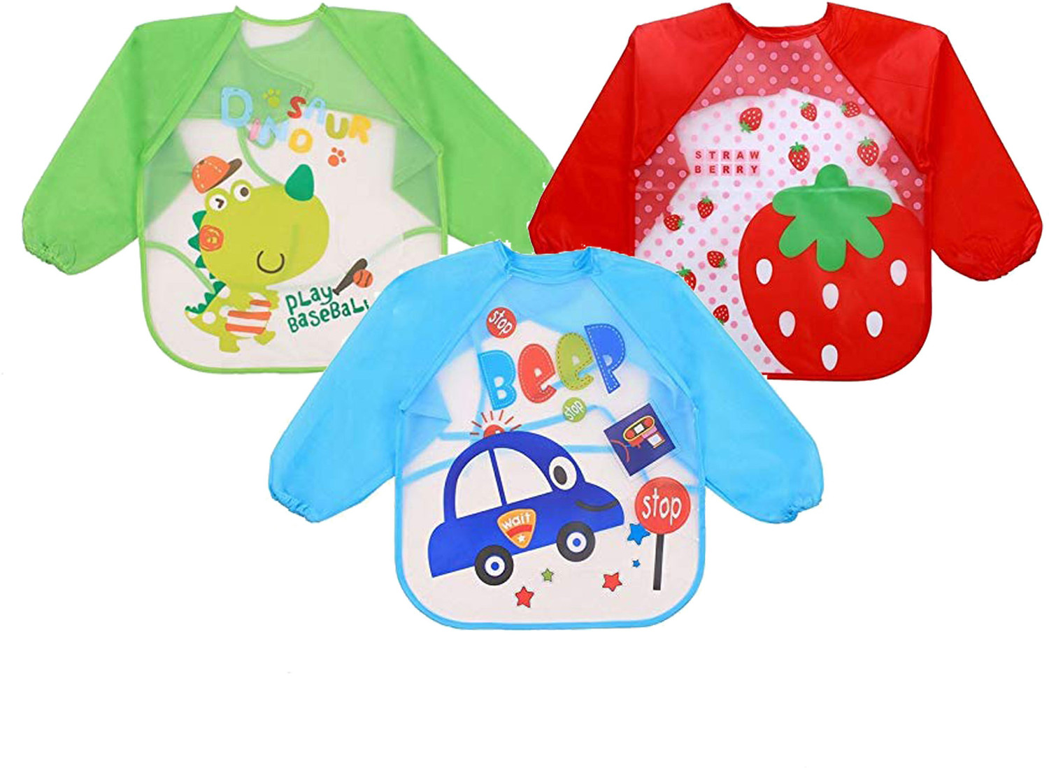 Image of DOMENICO Waterproof Colorful Bib Cute Cartoon Baby Bibs Full Sleeve Apron Feeding Bibs
