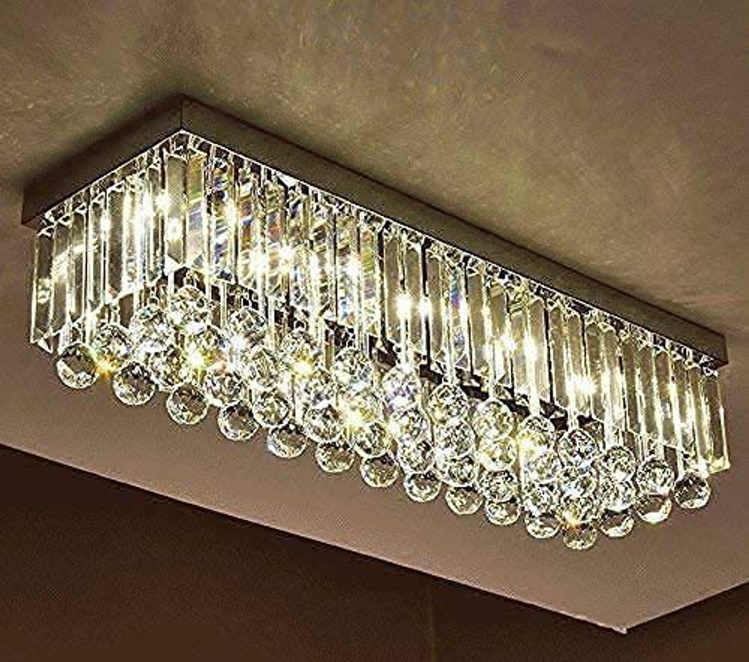 Image of LightWave Crystal Ceiling Light 25cm X 55cm 6 Yellow lights Chandelier for home decor Chandelier Ceiling Lamp