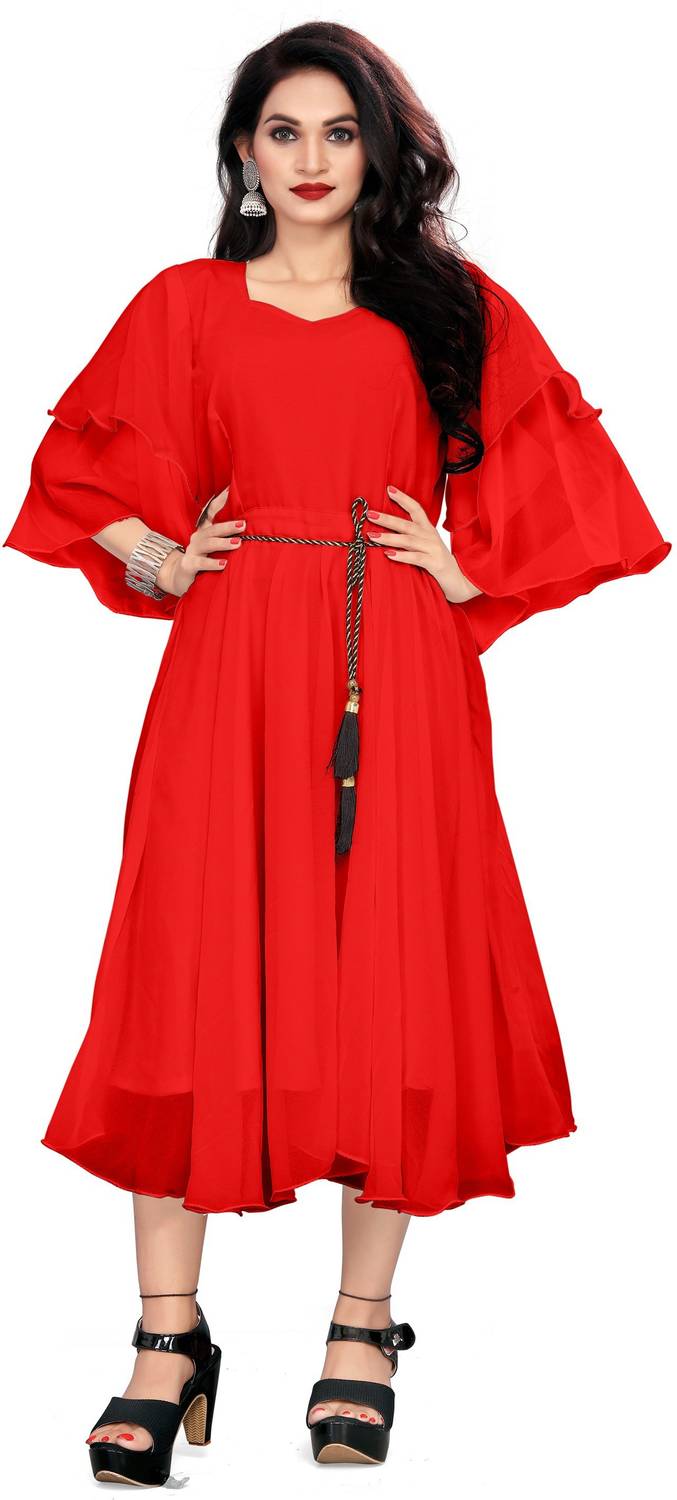 ICYNOSURE Women A-line Red Maxi/Full Length Dress