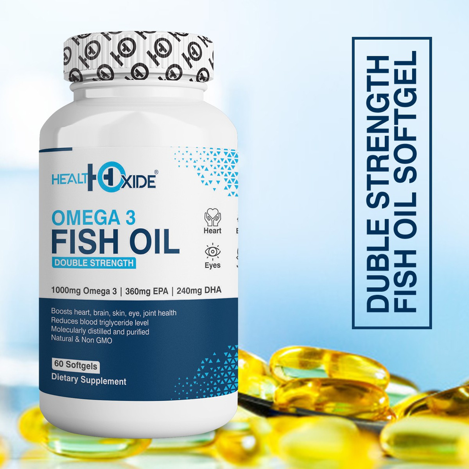 Image of HEALTHOXIDE Omega 3 Fish Oil 1000 mg(360 mg EPA & 240 mg DHA) for brain, heart and eye health.