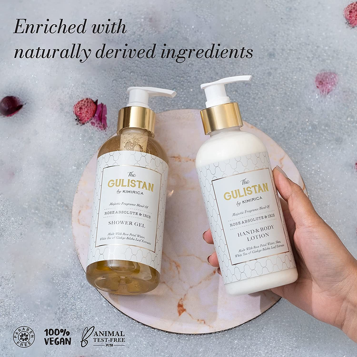 Image of KIMIRICA The Gulistan Shower Gel and Body Lotion Bath Care Duo (Rose Absolute & Iris, 300mlx2)