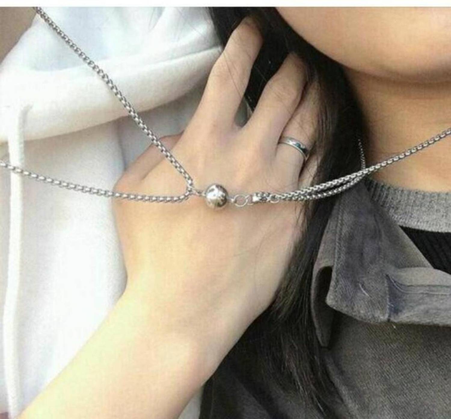 Charming treasures Magnet Attraction Stainless Steel Pendant Attract Necklace Couple Locket Silver Alloy