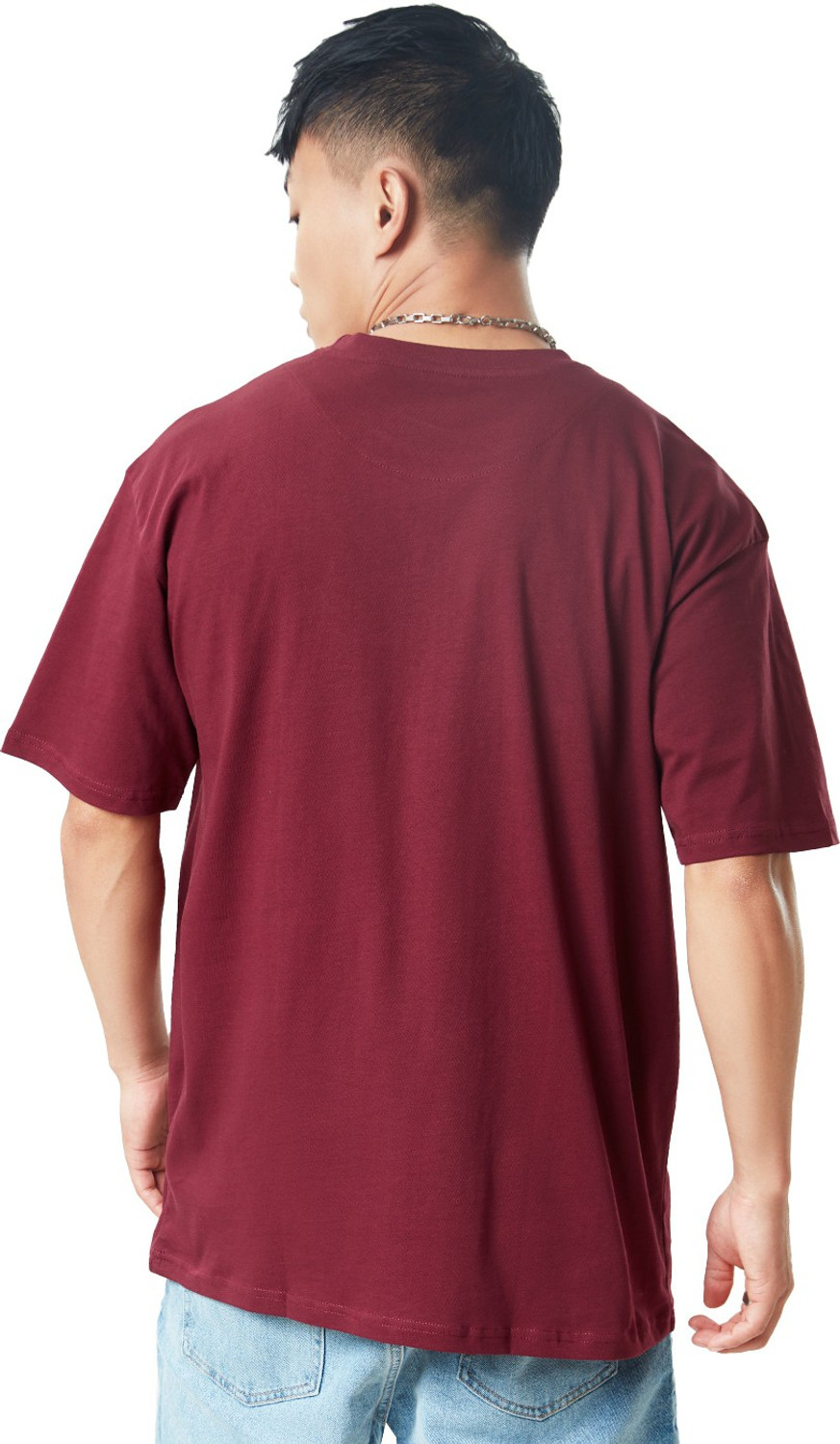 Image of The Souled Store Solid Men Round Neck Maroon T-Shirt