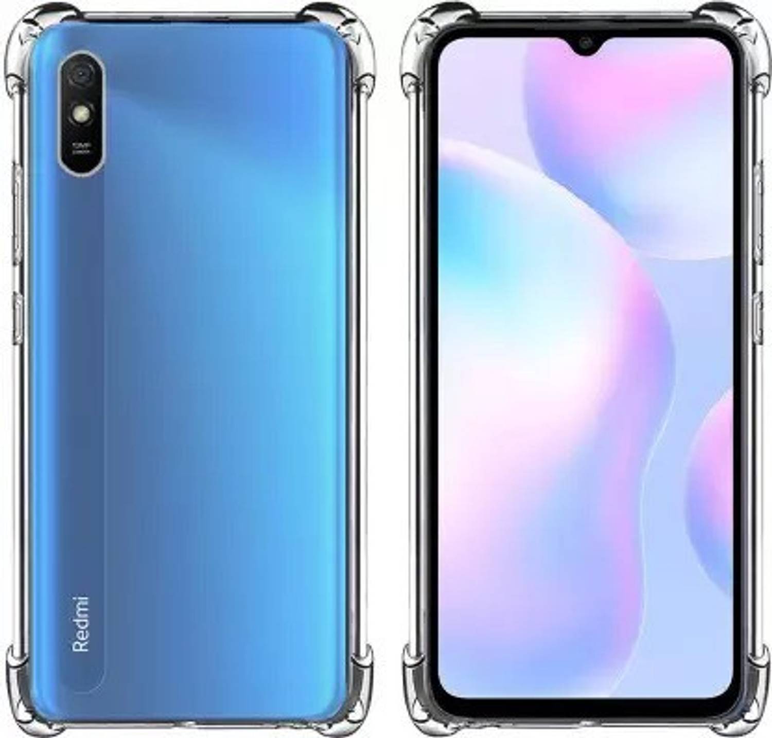 XINYEXIN Cover Antiurto Per Xiaomi Redmi 9A / 9AT, Trasparente Cristallo, Con Protezione Schermo Integrata, TPU Bumper Full Body, Grado Militare