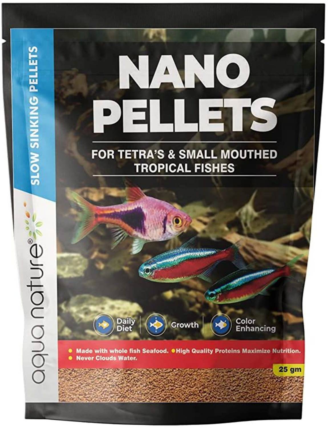 Aquanature Nano Pellets Slow Sinking Pellet Fish Food (25g) Sea Food 0.25 kg Dry Senior, Adult, New Born, Young Fish Food