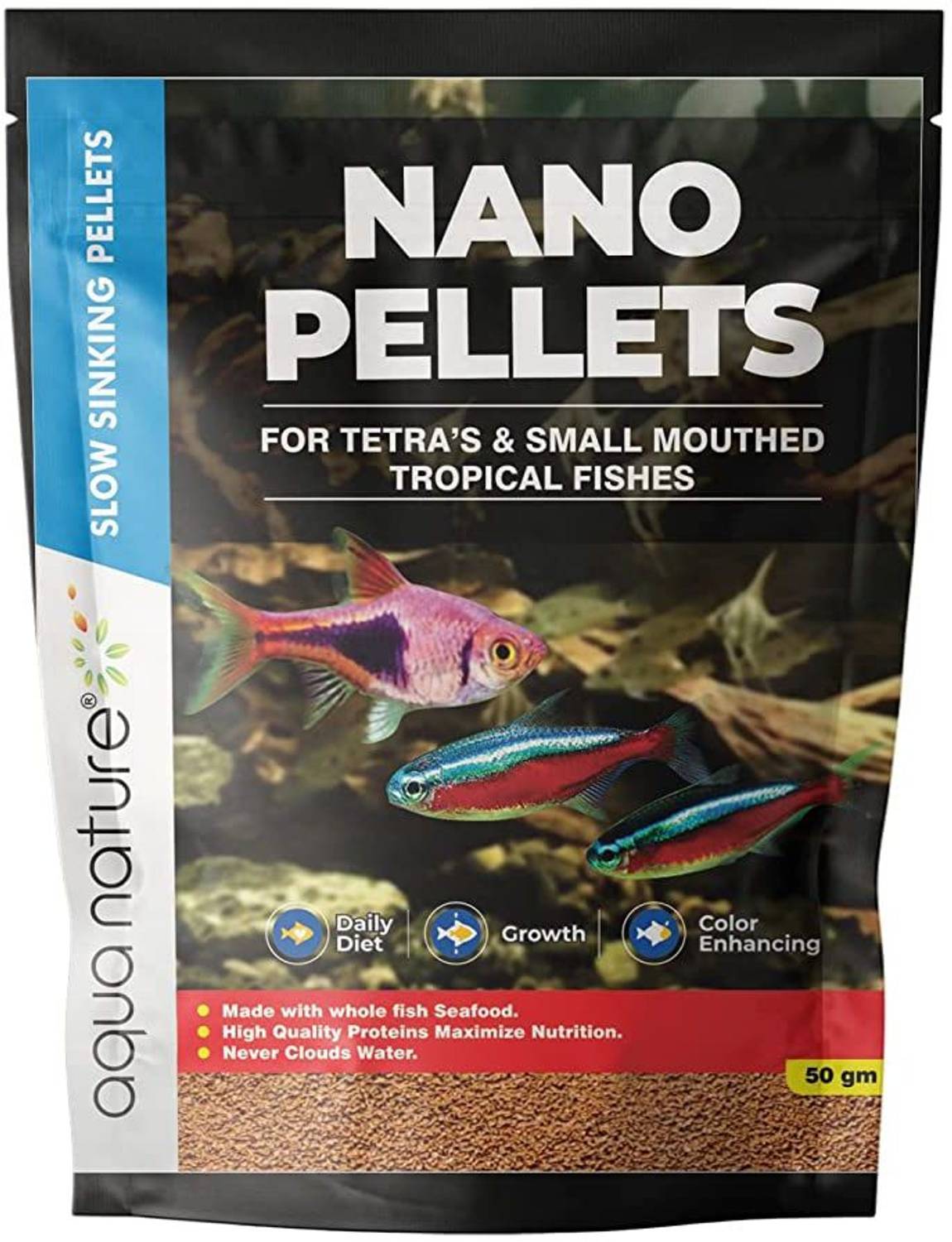 Aquanature Slow Sinking Pellet Fish Food (50g) Sea Food 0.5 kg Dry Senior, Adult, New Born, Young Fish Food