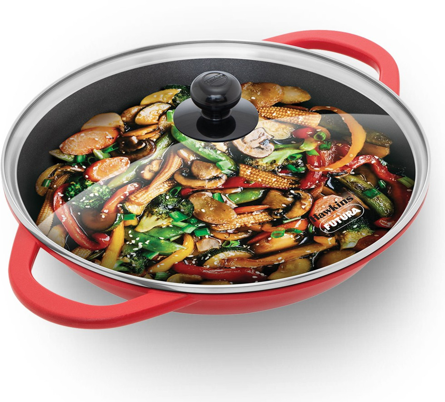 Image of Hawkins Die-Cast Deep-Fry Pan, Glass (IDCSK3G) Kadhai 30.4 cm diameter with Lid 3 L capacity