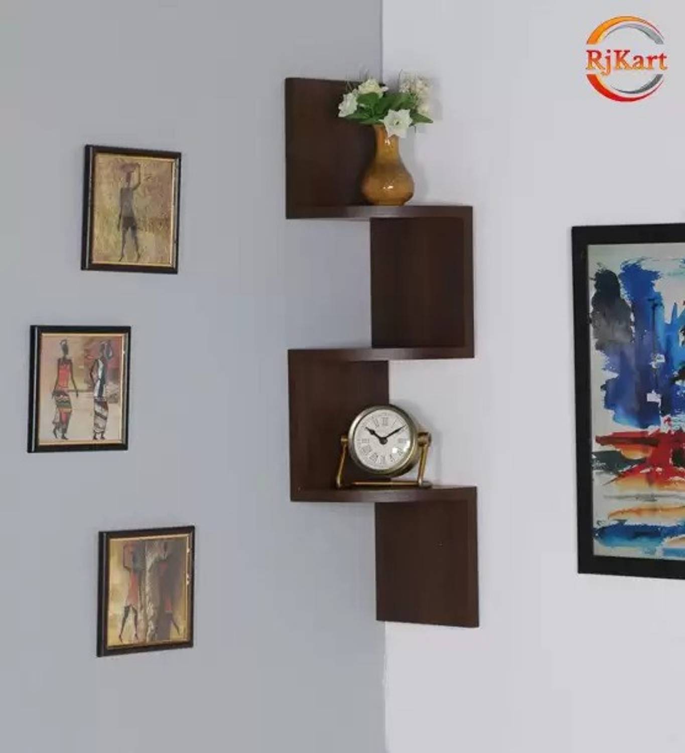 SHDECOR Engineered Wood Corner Zigzag Wall Shelf for SH Decor,Pai