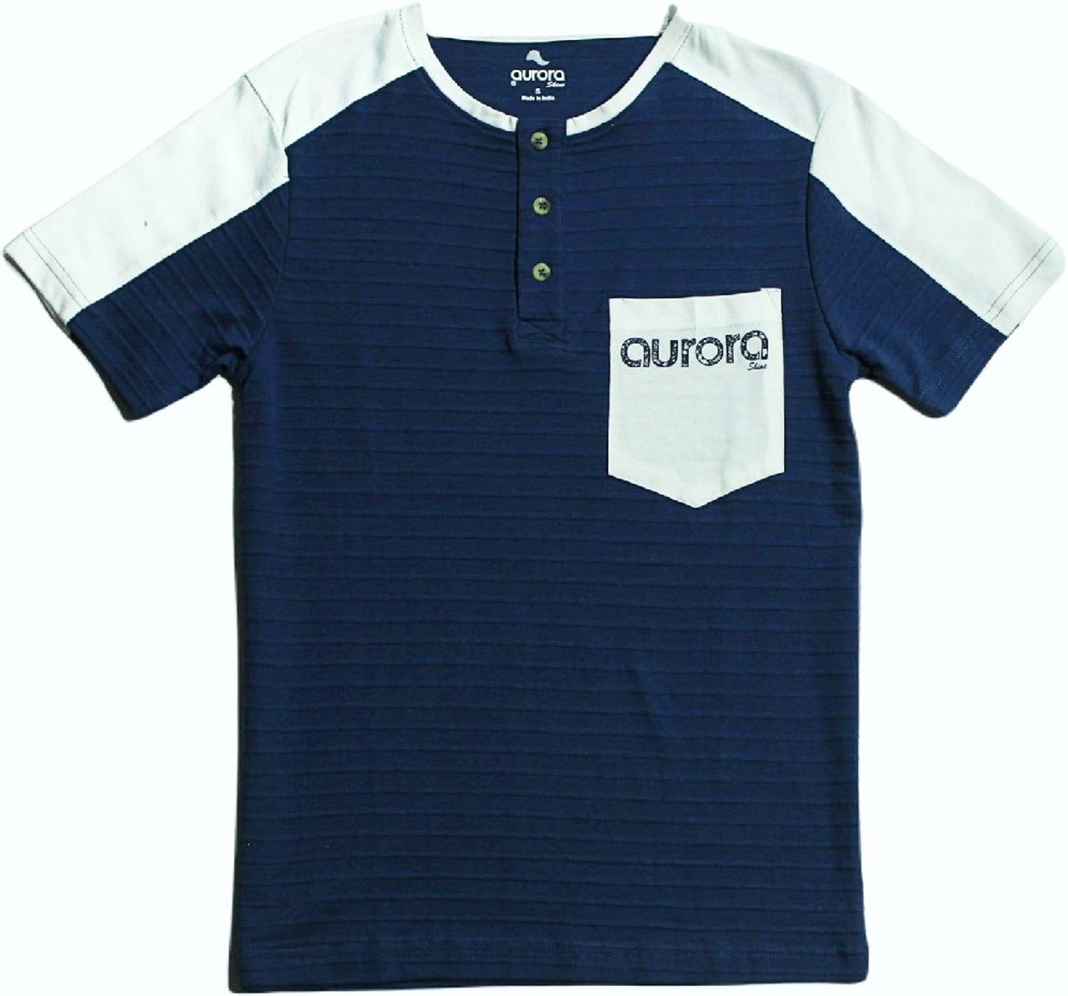 Aurora Shine Printed Men Henley Neck Blue T-Shirt