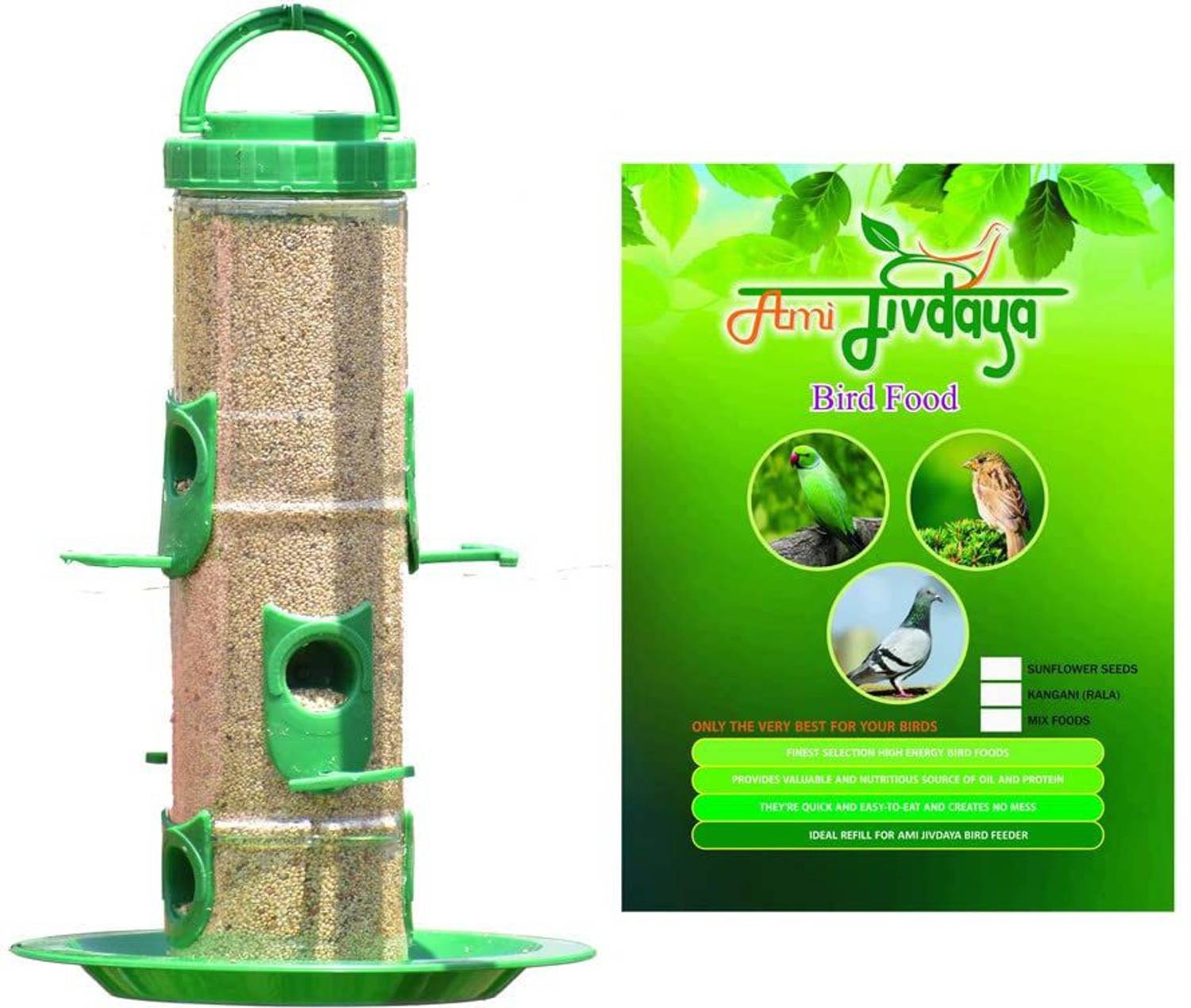 AMIJIVDAYA Combo of 1 Kg Millet Bird Food & 1 Large Window Bird Feeder