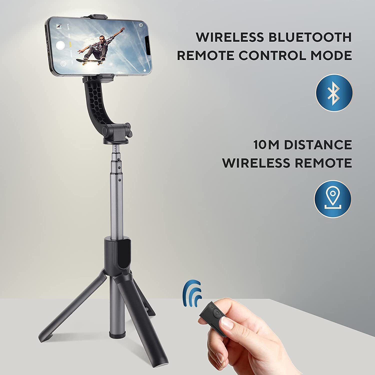 Image of Hold up Gimbal Stabilizer for Smartphone Mobile Stabilizer Selfie Stick Tripod with Wireless Remote 360 Automatic Rotation Bluetooth Selfie Stick