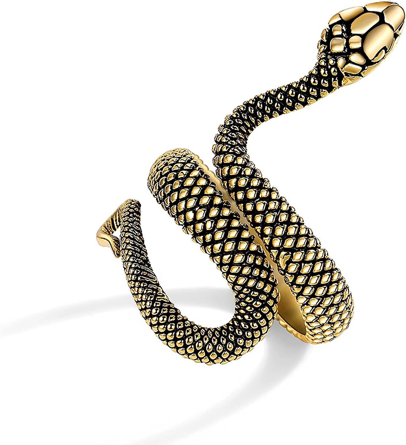 ADF ADF Oxide Gold Snake Adujstable Ring for Men & Women Stainless Steel Silver Plated Ring