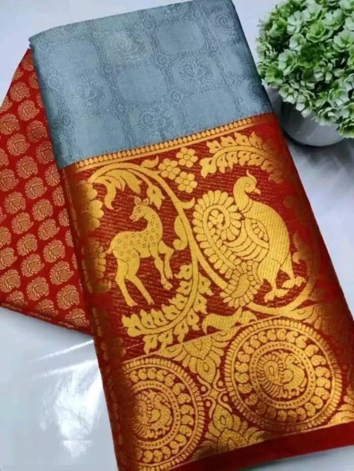 VRINDITA FASHION Woven, Solid/Plain Pochampally Pure Silk, Cotton Silk Saree