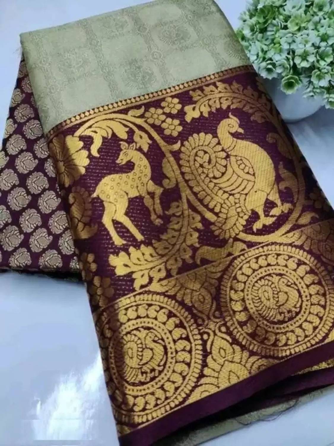 VRINDITA FASHION Woven, Solid/Plain Pochampally Pure Silk, Cotton Silk Saree