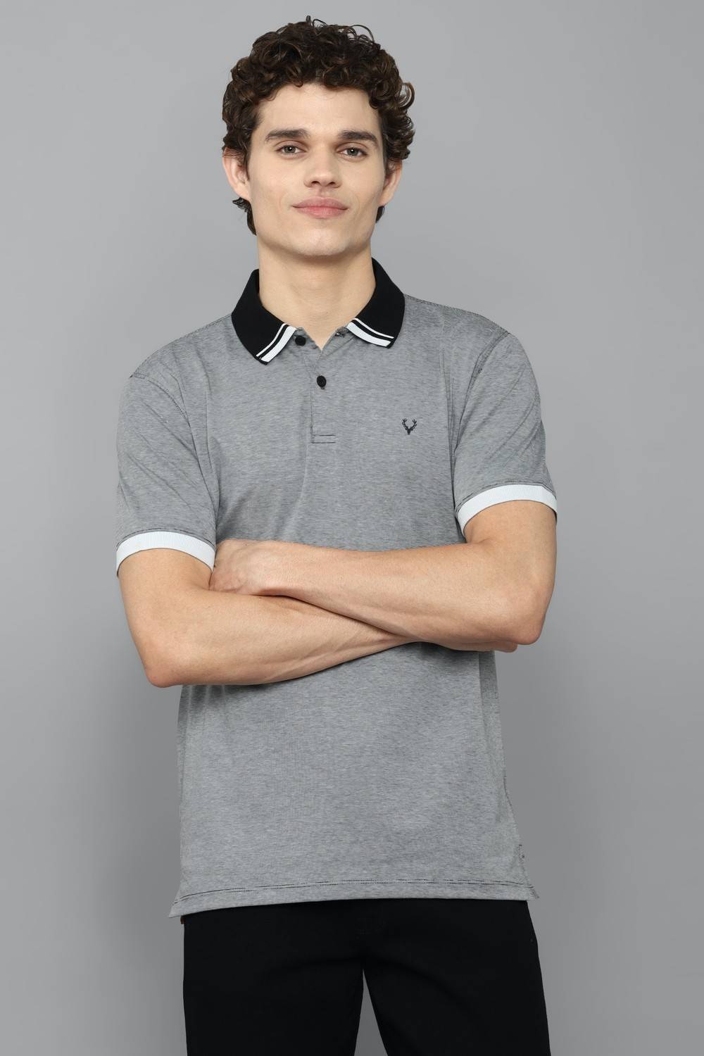 Allen Solly Self Design Men Polo Neck Grey T-Shirt