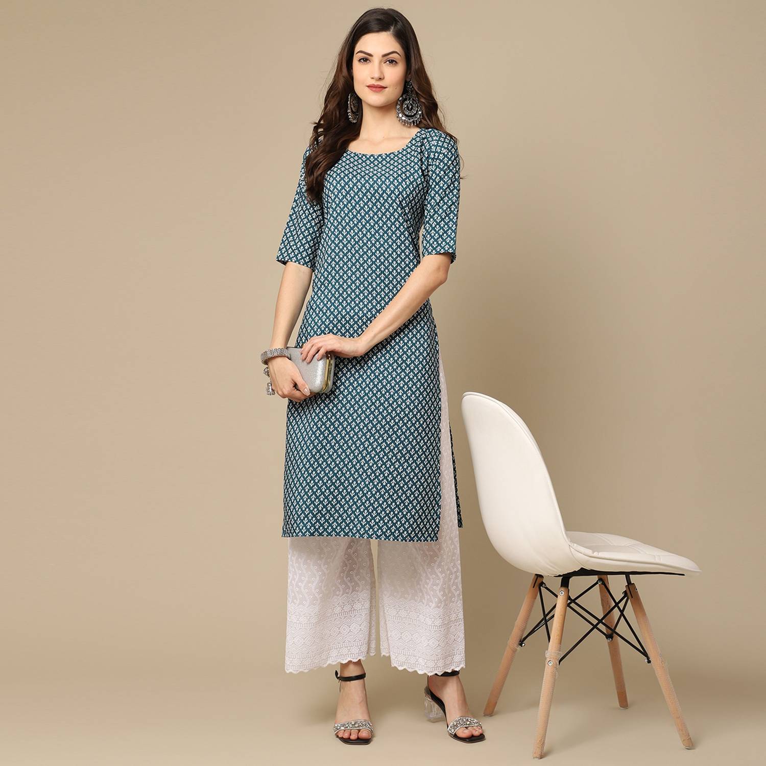 EthnicBasket Women Printed Crepe Straight Kurta (Multicolor)