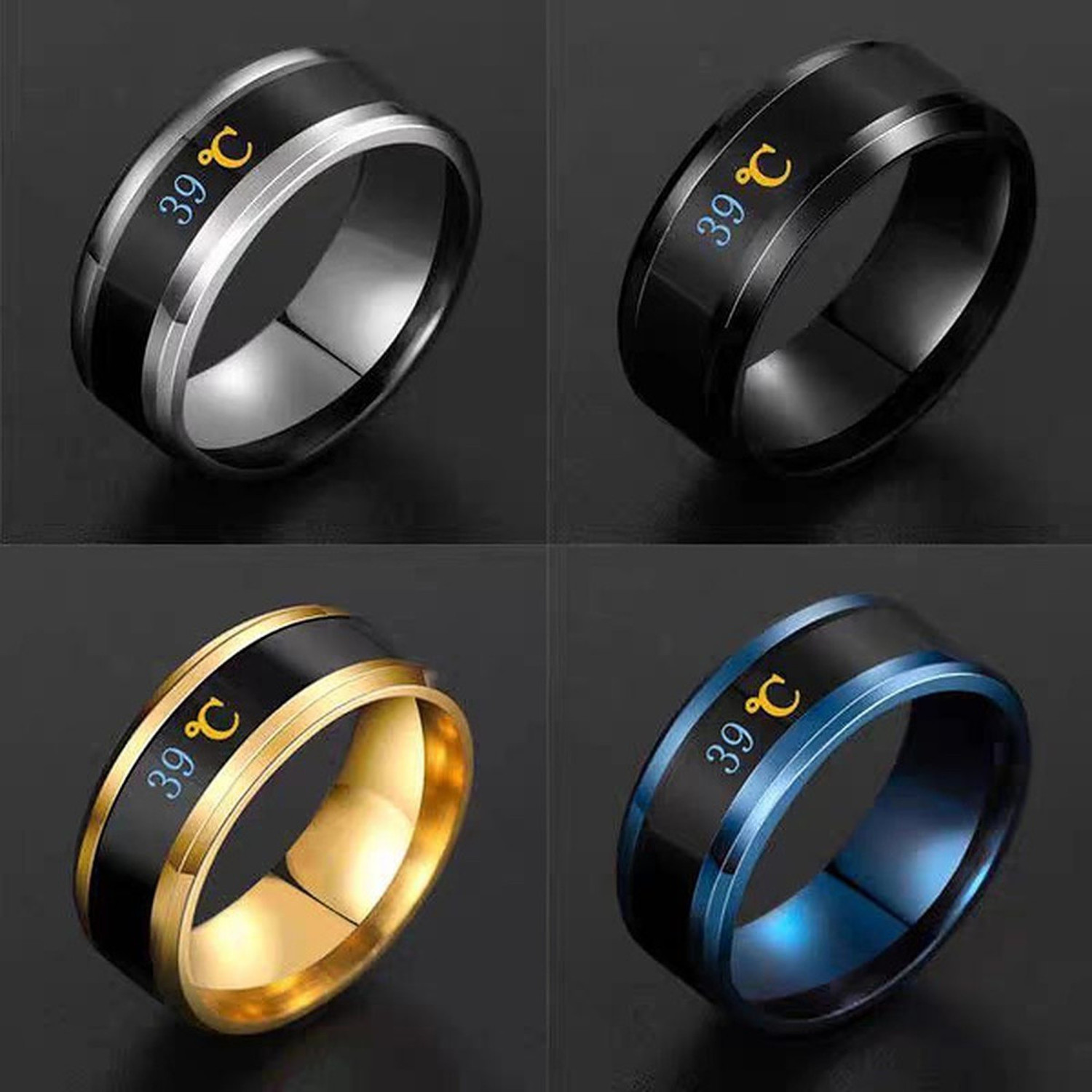 Image of Heer Collection Intelligent Smart Body Temperature Monitor Stainles Steel Ring Fashion Jewellery Stainless Steel Ring