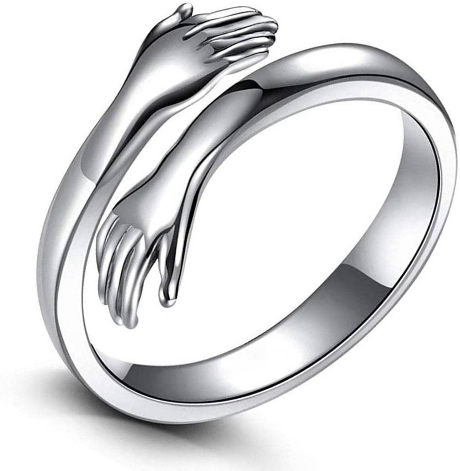 Airtick Silver Love Forever Valentine's Day Adjustable Hand Hug Me Thumb Finger Ring Metal Silver Plated Ring