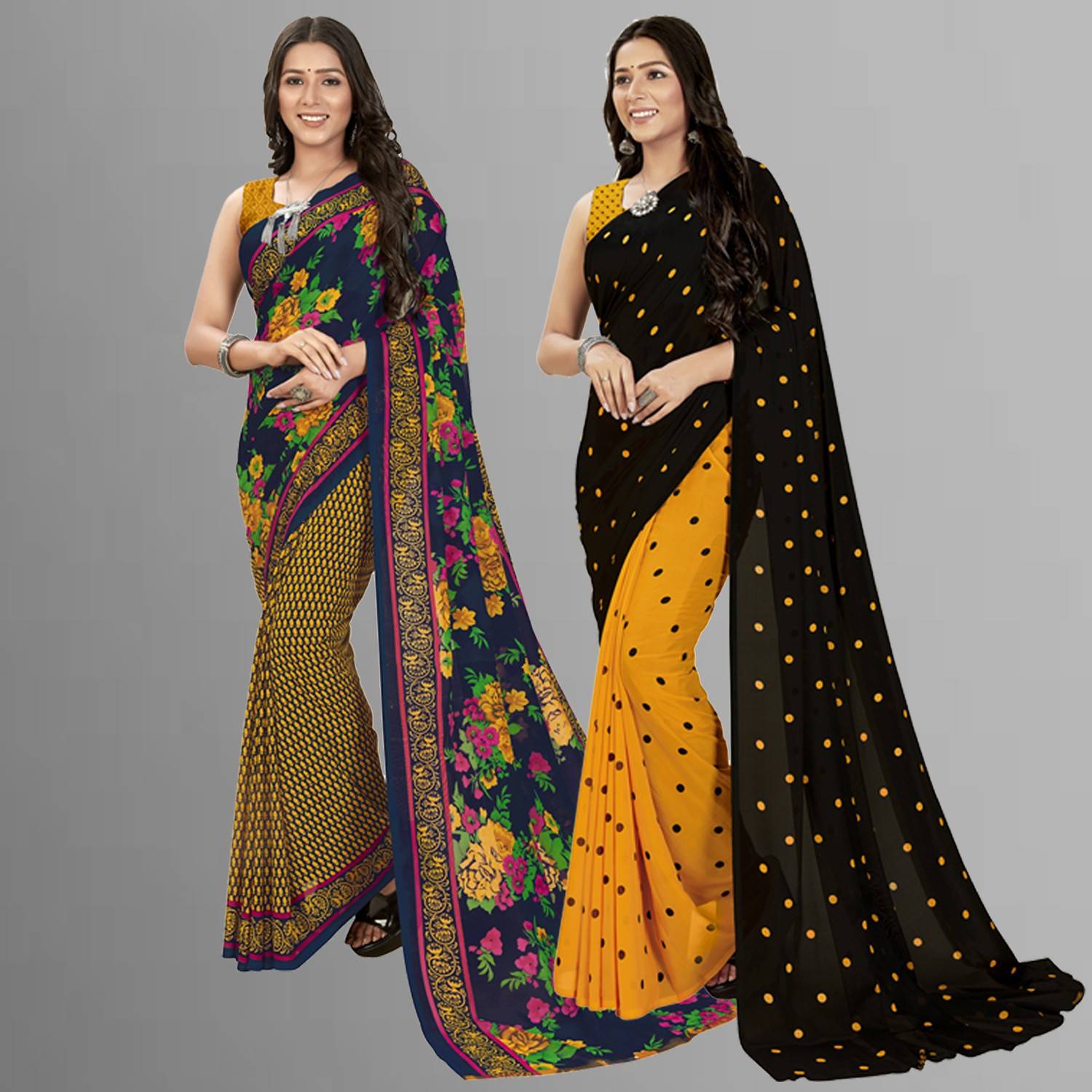 Anand Sarees Printed, Paisley, Ombre, Striped, Geometric Print, Animal Print, Floral Print, Checkered Daily Wear Georgette Saree