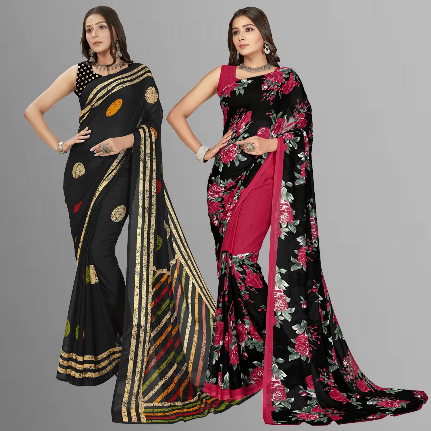 Anand Sarees Printed, Paisley, Ombre, Striped, Geometric Print, Animal Print, Floral Print, Checkered Daily Wear Georgette Saree