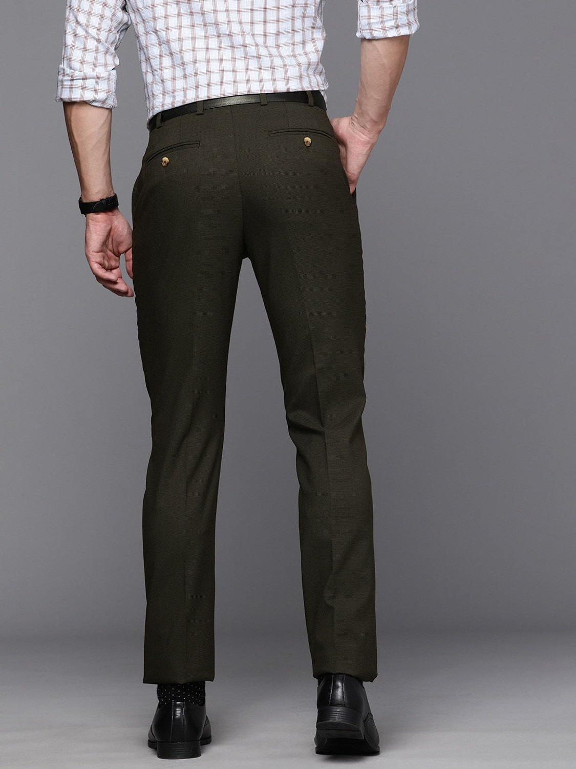 Image of Raymond Men Slim Fit Dark Green Viscose Rayon Trousers