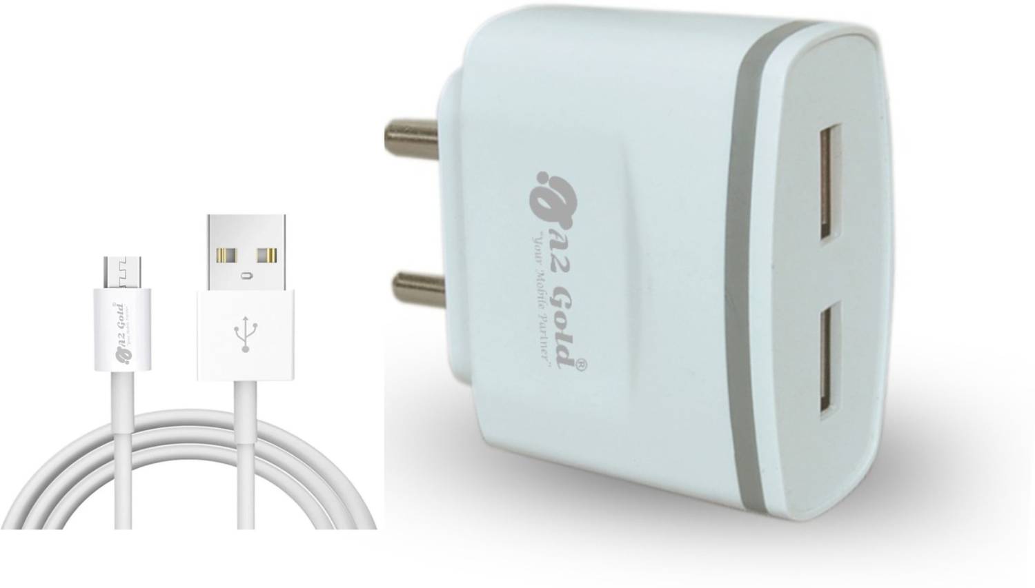 A2 Gold 15.5 W 3.1 A Wall Charger for Mobile with Detachable Cable