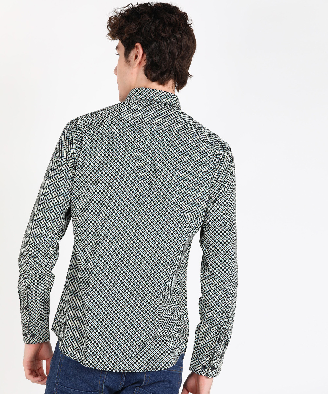 Image of FLYING MACHINE Men Printed Casual Blue Shirt