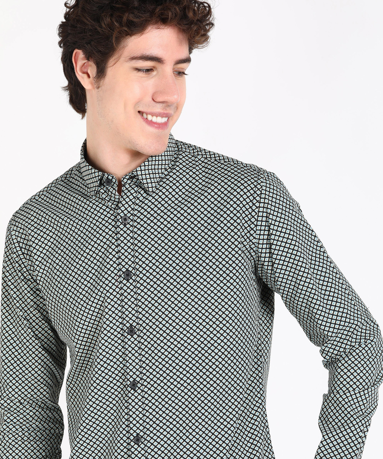 Image of FLYING MACHINE Men Printed Casual Blue Shirt