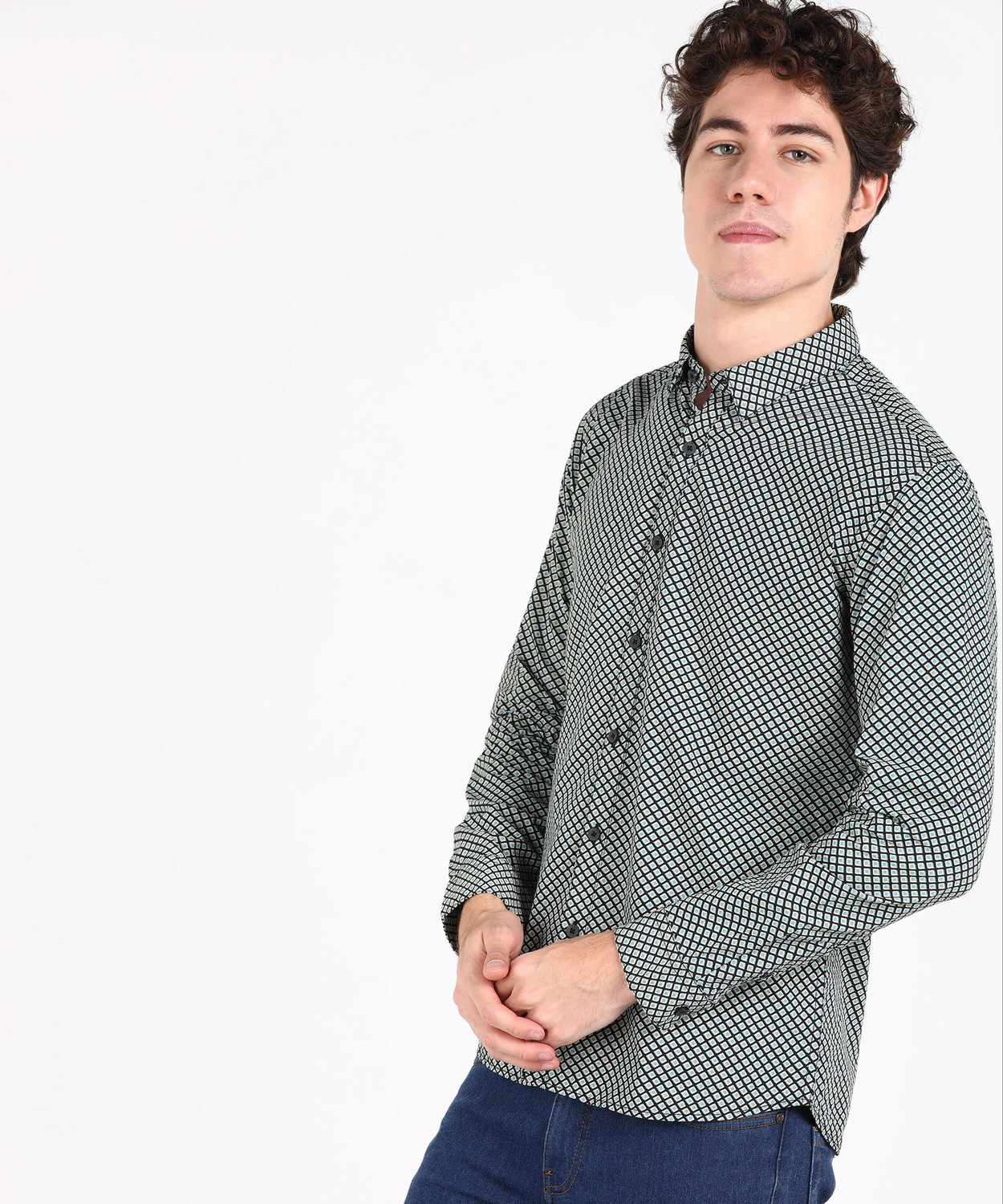 Image of FLYING MACHINE Men Printed Casual Blue Shirt