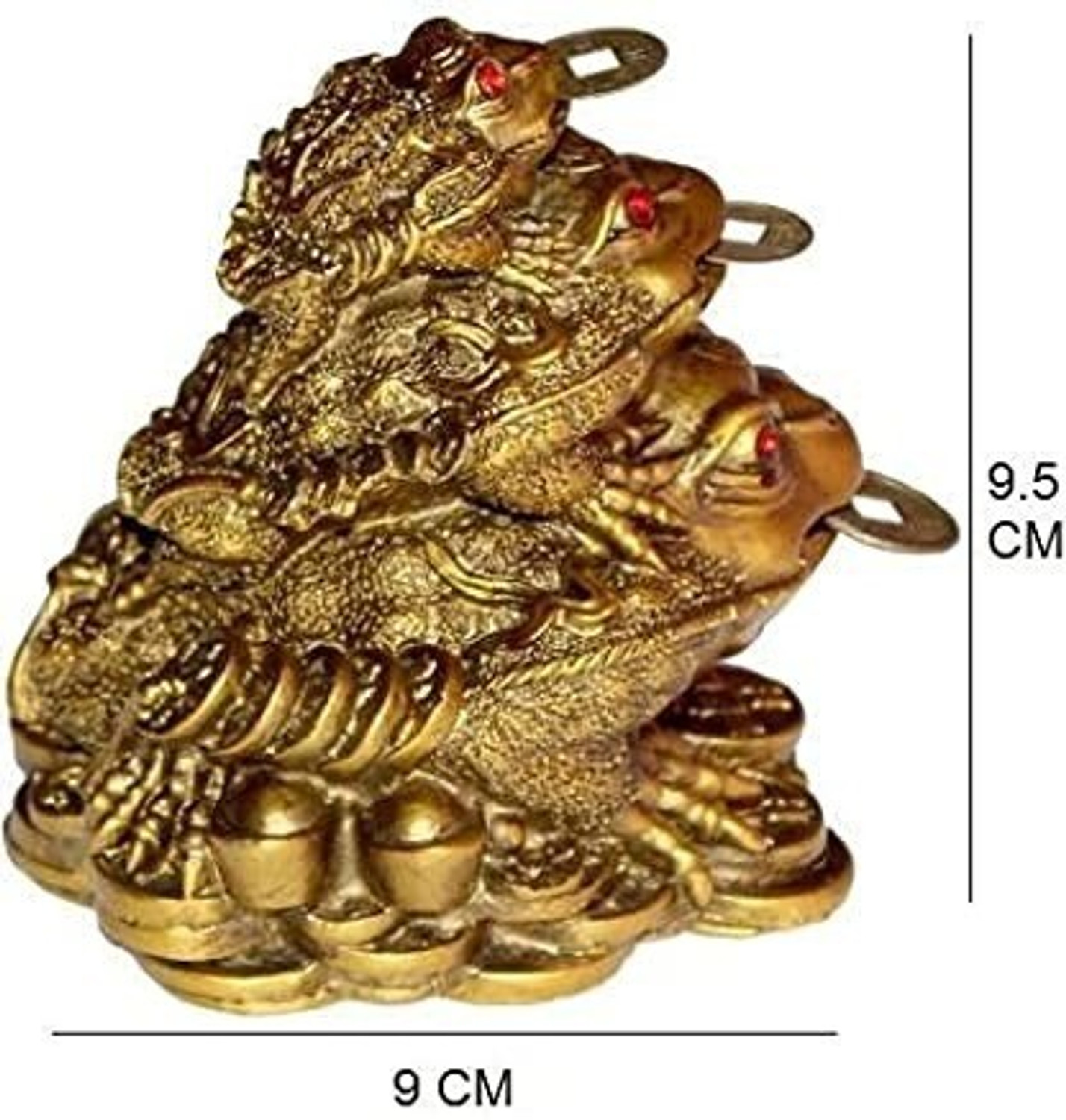 Image of APNA KANHA Triple Luck Money Frog Family with 2 Lucky Coin Set Decorative Showpiece - 9.5 cm