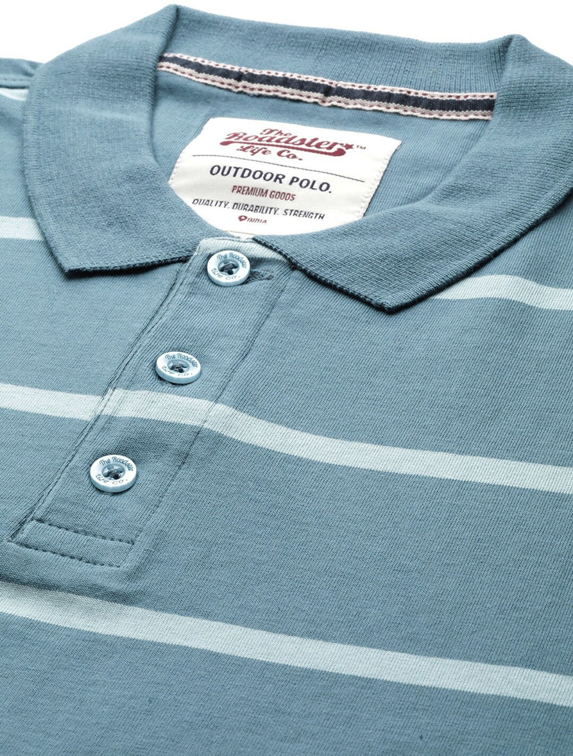 Image of Roadster Striped Men Polo Neck Blue T-Shirt