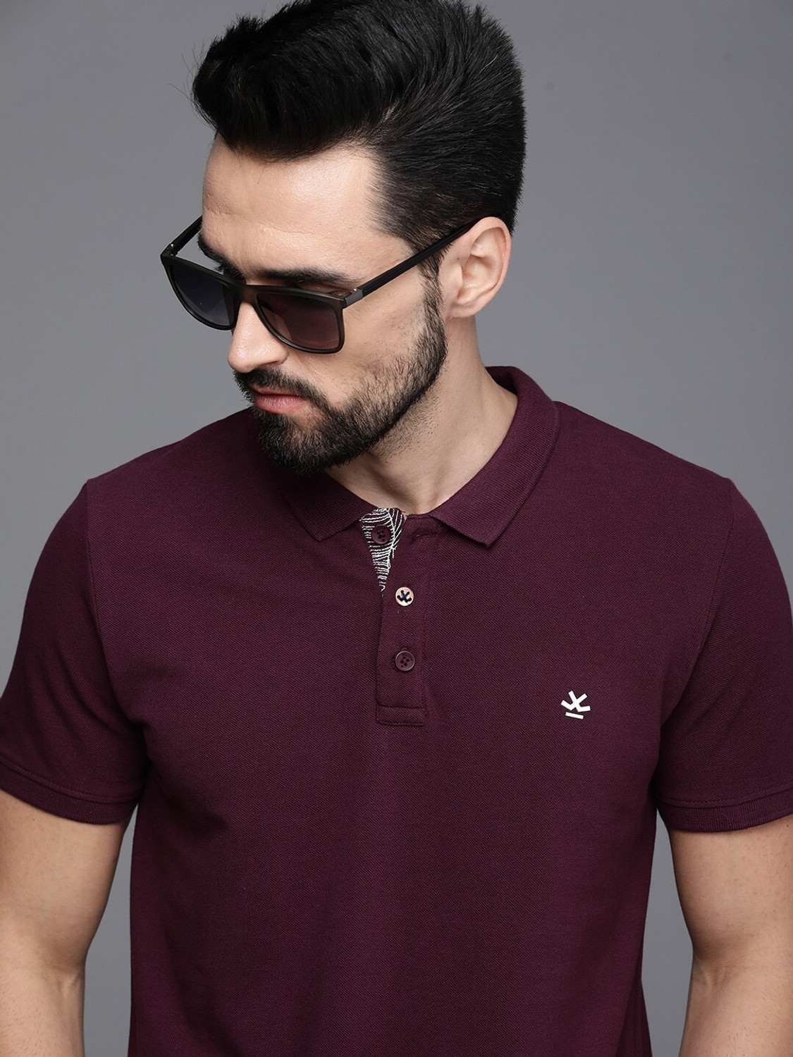 Image of WROGN Solid Men Polo Neck Maroon T-Shirt