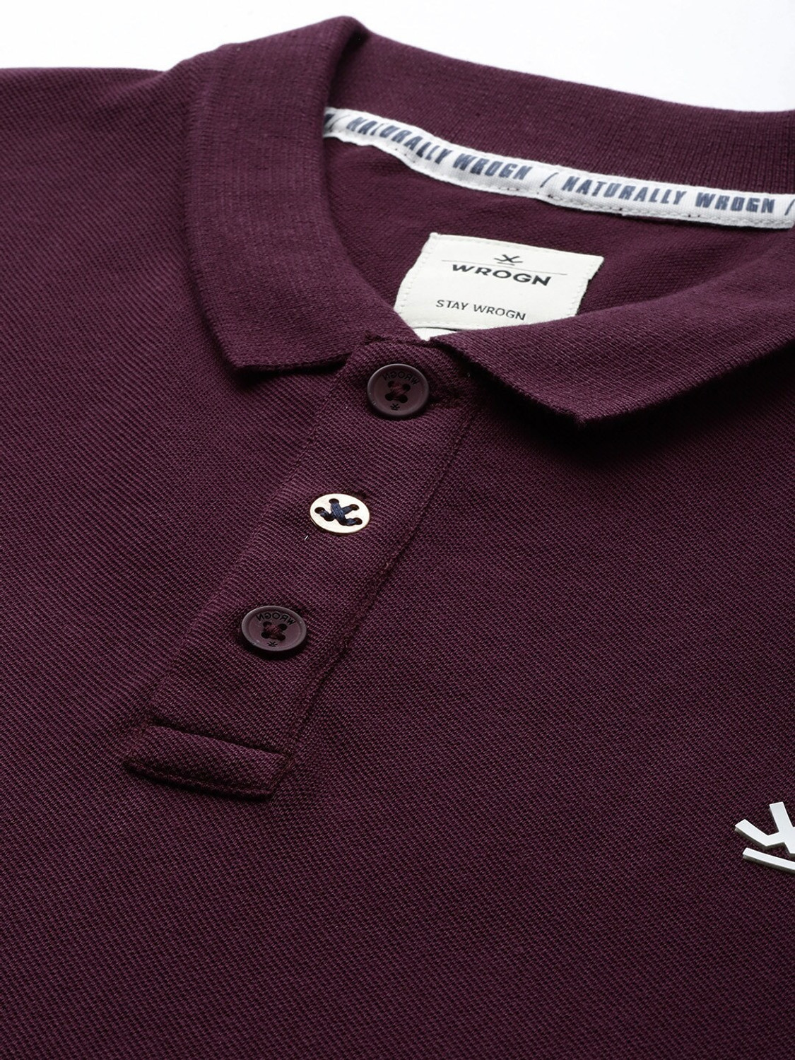 Image of WROGN Solid Men Polo Neck Maroon T-Shirt