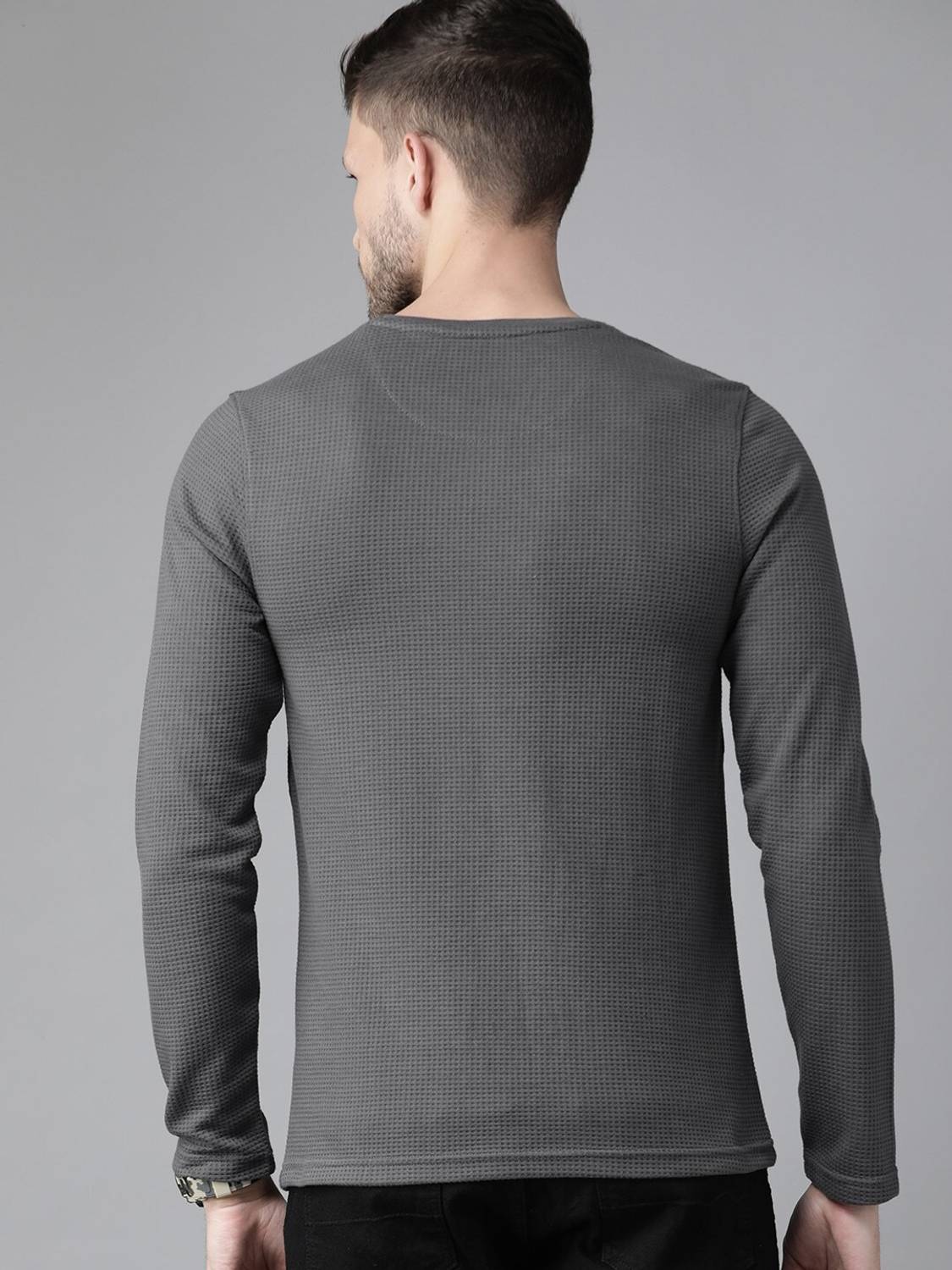 Roadster Men Henley Neck Grey T-Shirt - Image 5