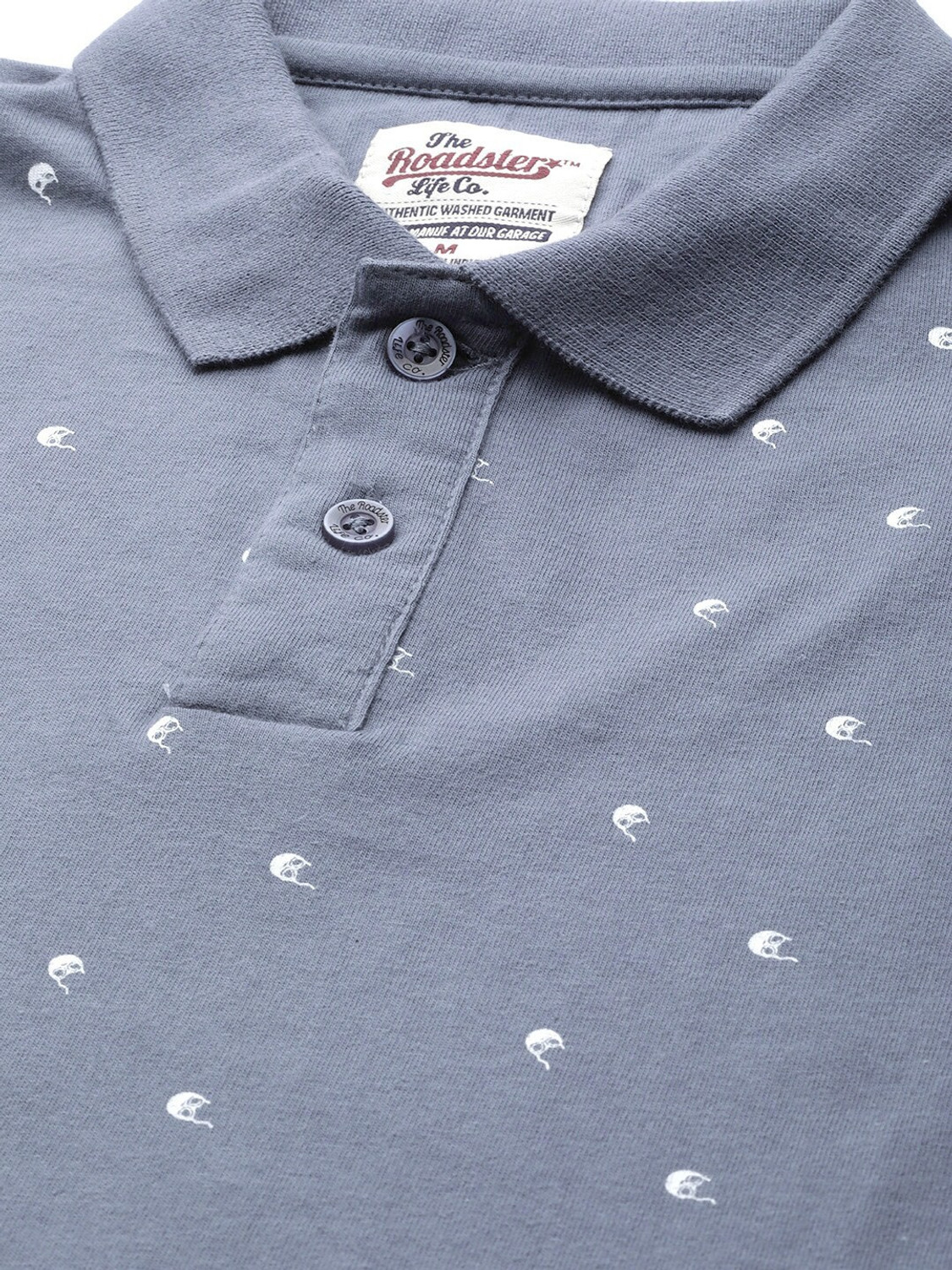 Image of Roadster Printed Men Polo Neck Grey T-Shirt