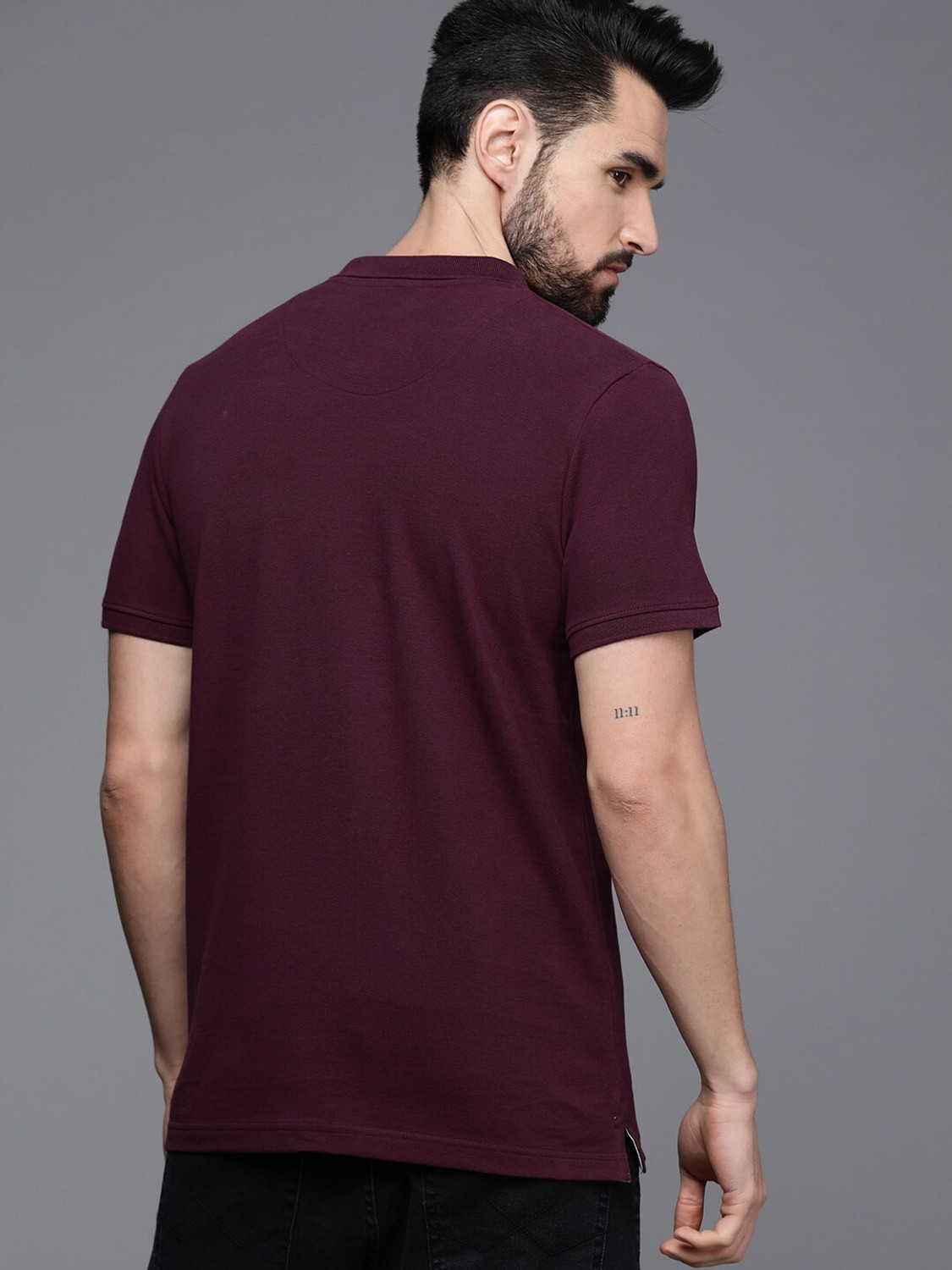 Image of WROGN Solid Men Polo Neck Maroon T-Shirt