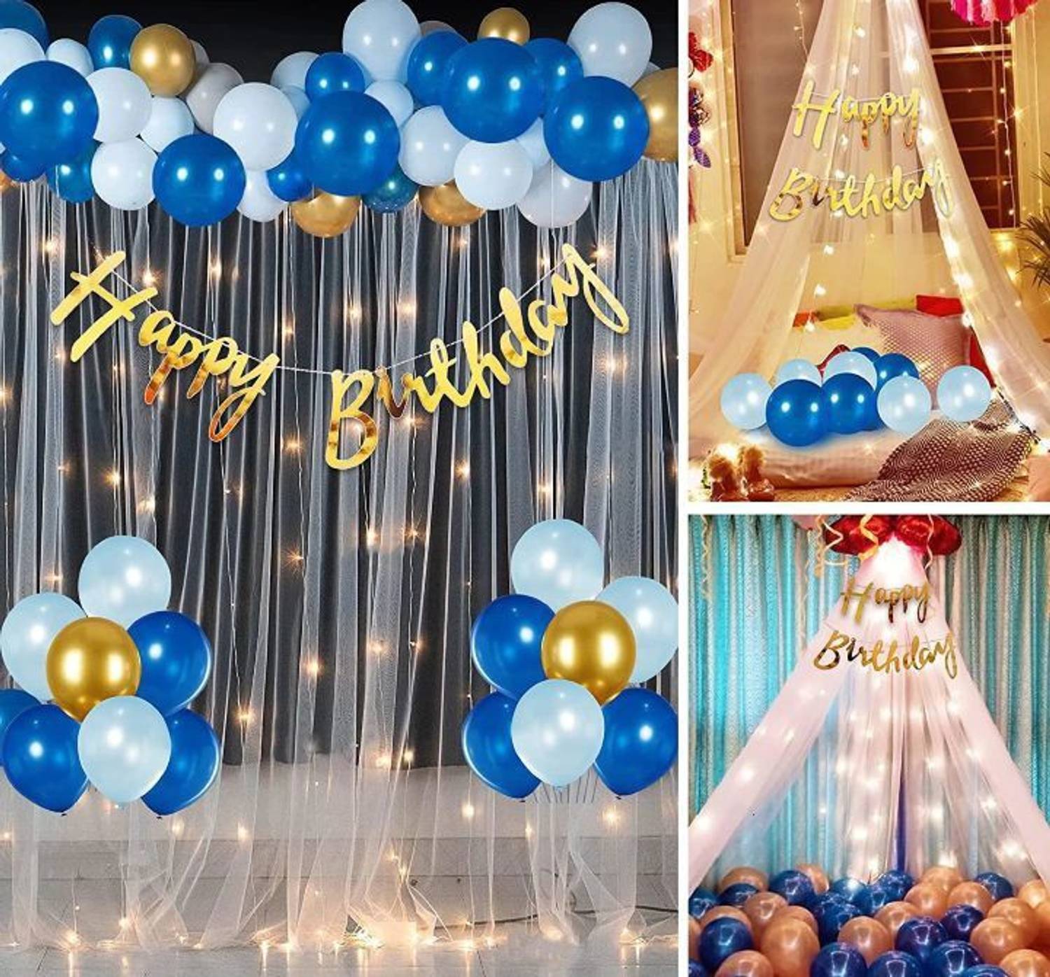 1iAM One in a Million Party asset Birthday combo With LED, White Net Decoration