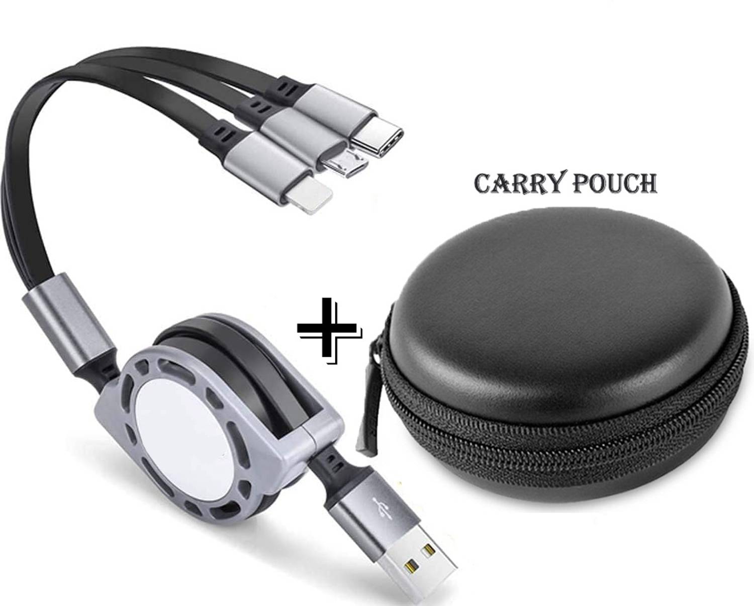 BUFONA 3in1 Retractable Fast Charging Cable Multiple Charging Cord Adapter+Carry Pouch Charging Pad