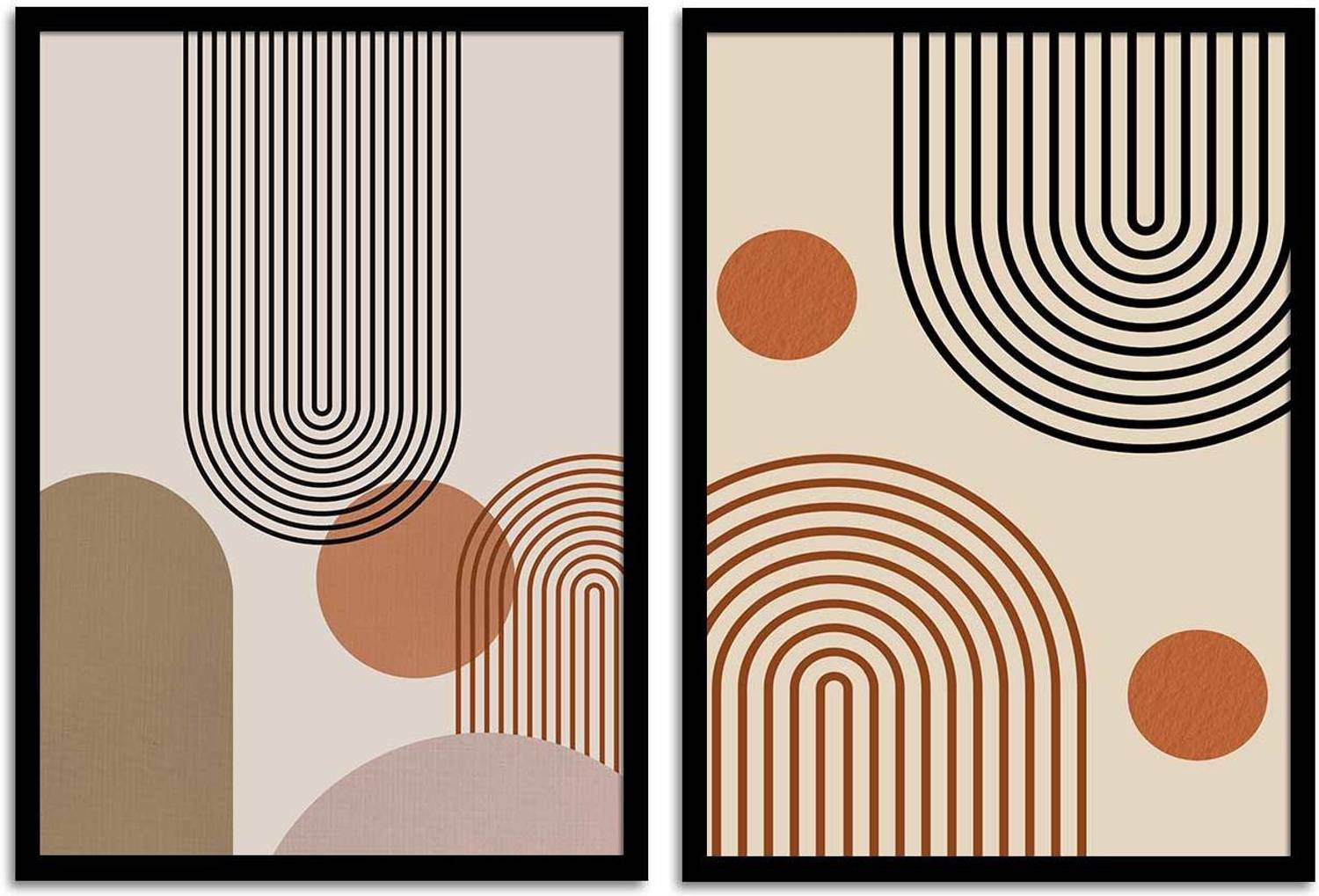 BOHO Set of 2 Inverted-U Bohemian Line Framed Art Print for Home Décor 3D Poster