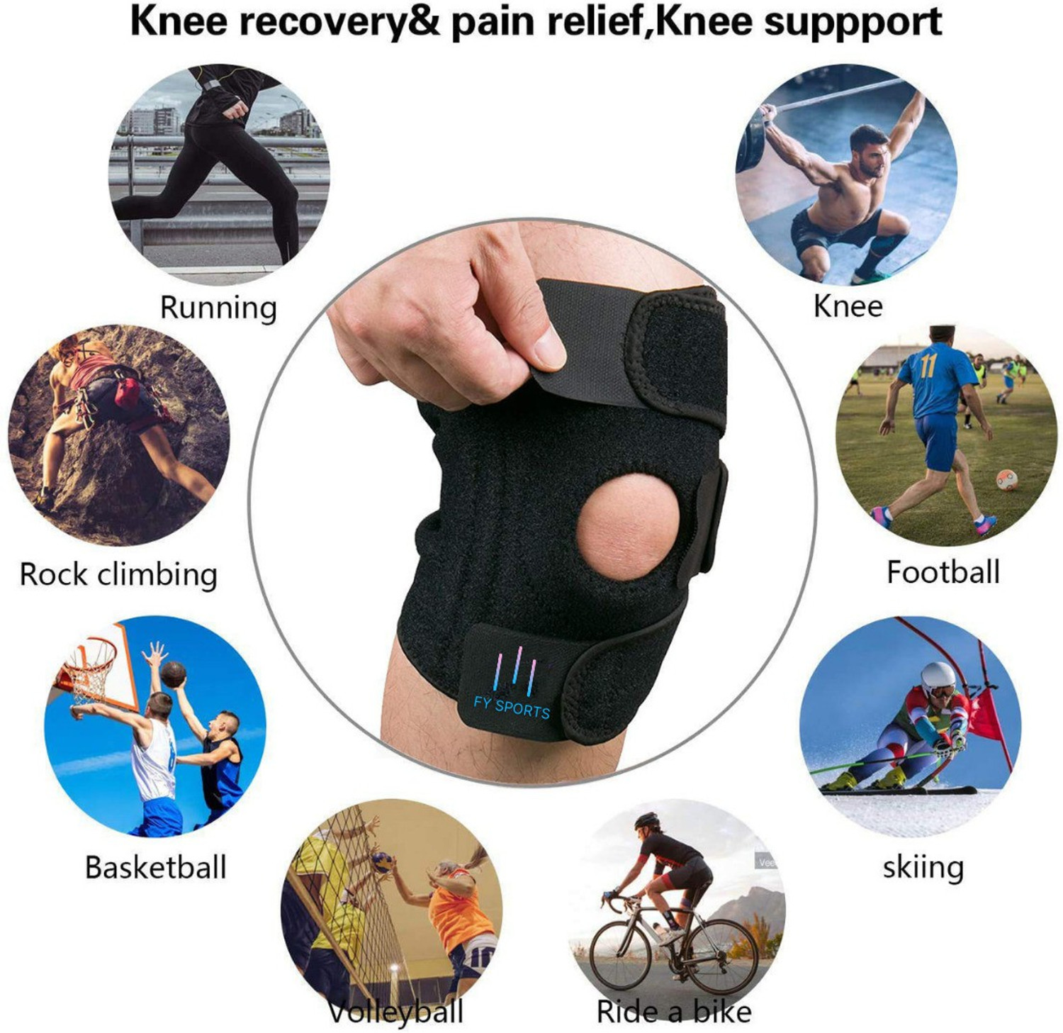 Image of FY Sports Adjustable Cap Support Brace Sports Gym Running Arthritis Joint Pain Relief Knee Support