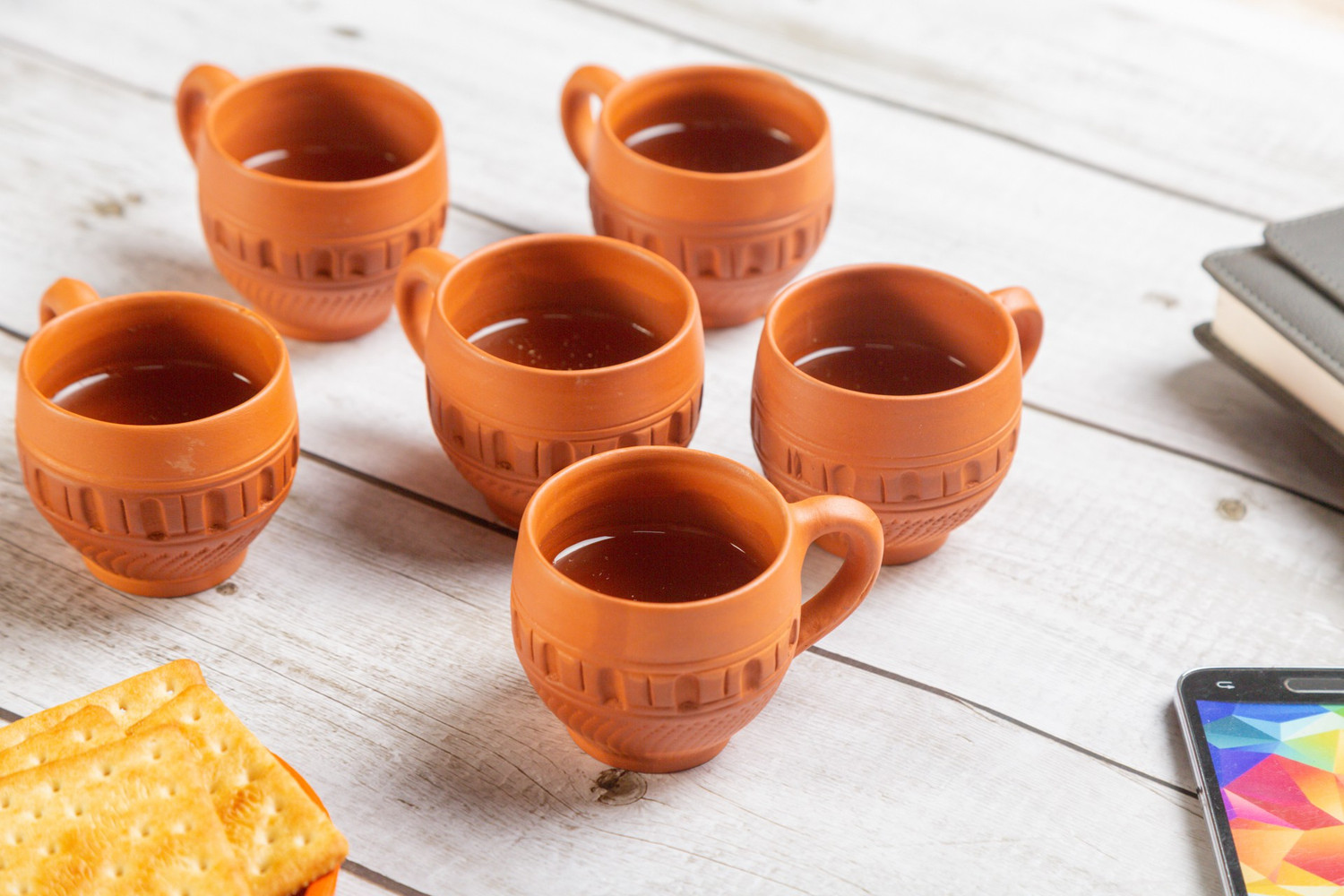 Image of Haus Fabula Pack of 6 Terracotta Handcrafted Dotted Design Microwave Safe Tea Cup, 120 ml (Set of 6)